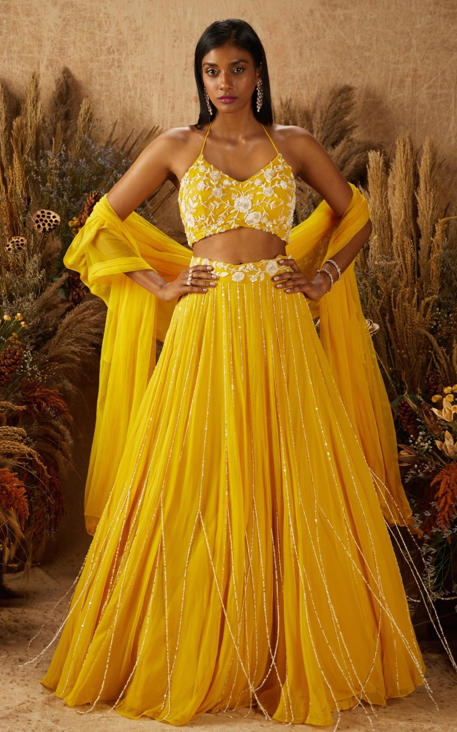 Jaune – yellow georgette lehenga, bisouNYC