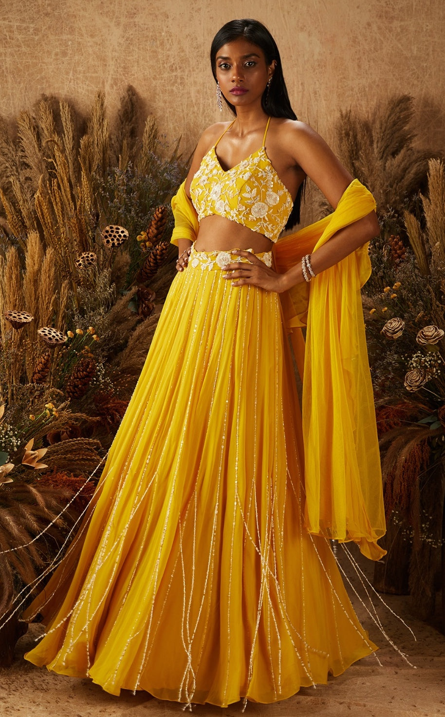 Jaune – yellow georgette lehenga, bisouNYC