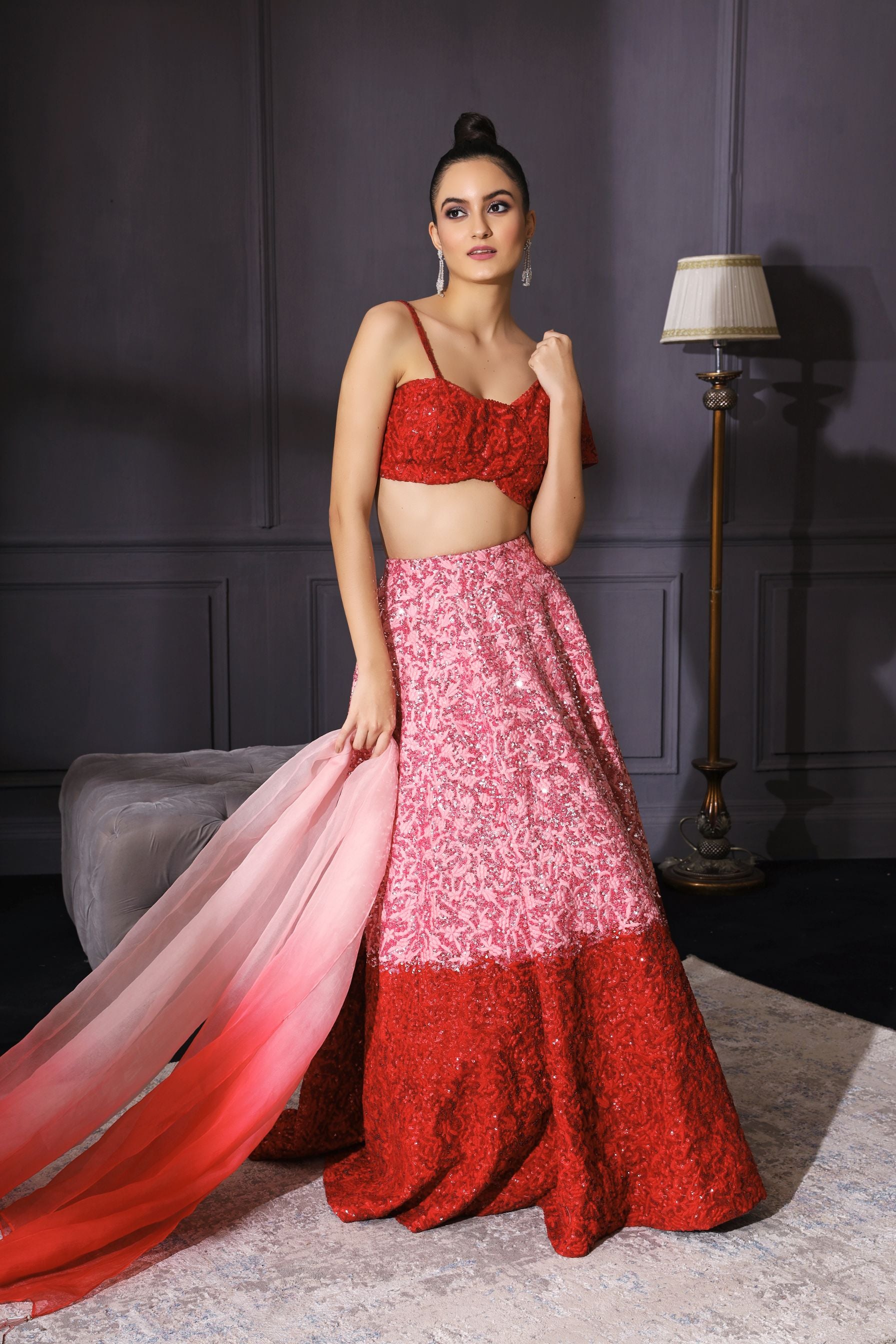 Juhi – pink silk lehenga, bisouNYC