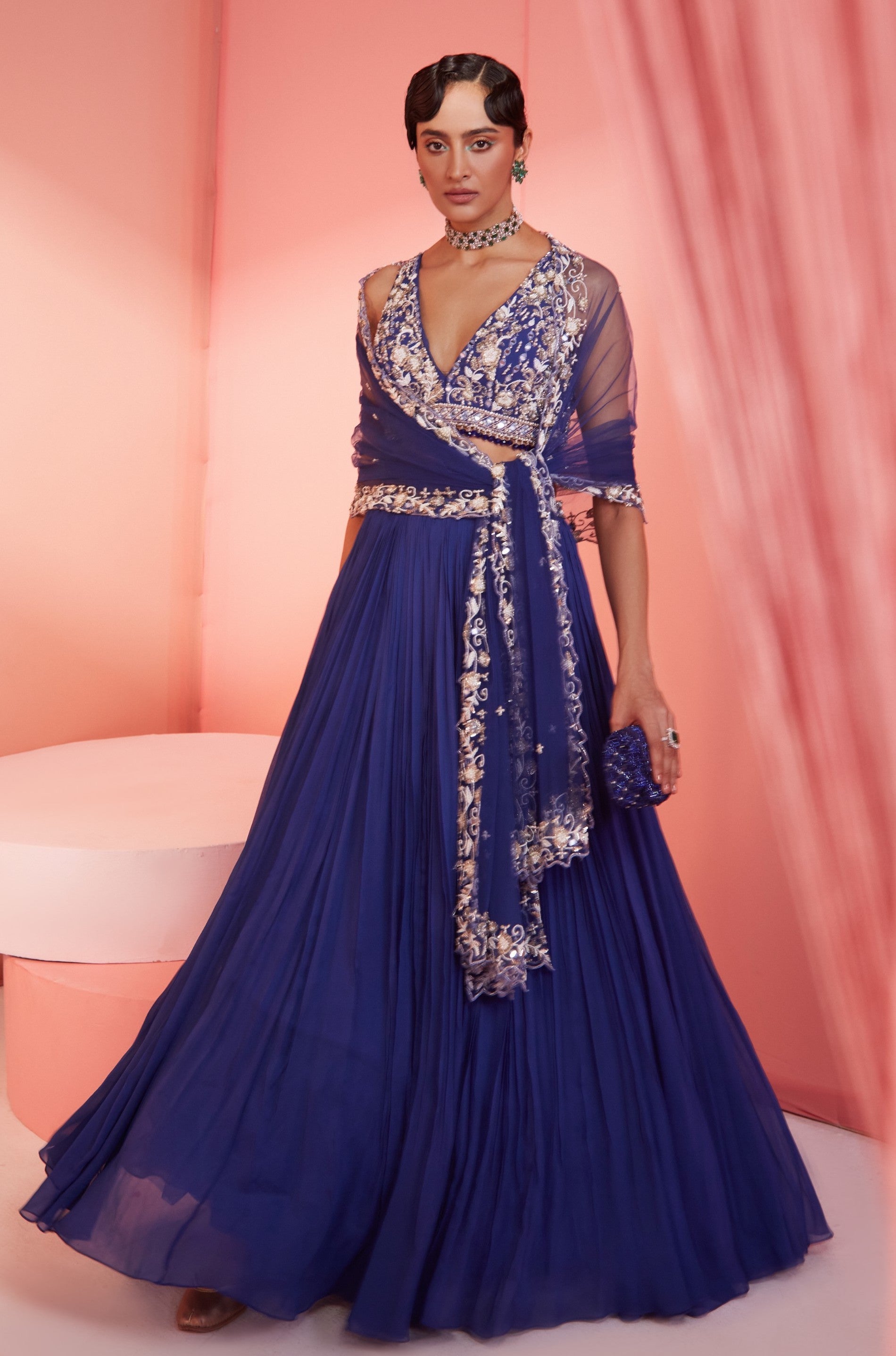 Koyal – blue georgette lehenga, bisouNYC
