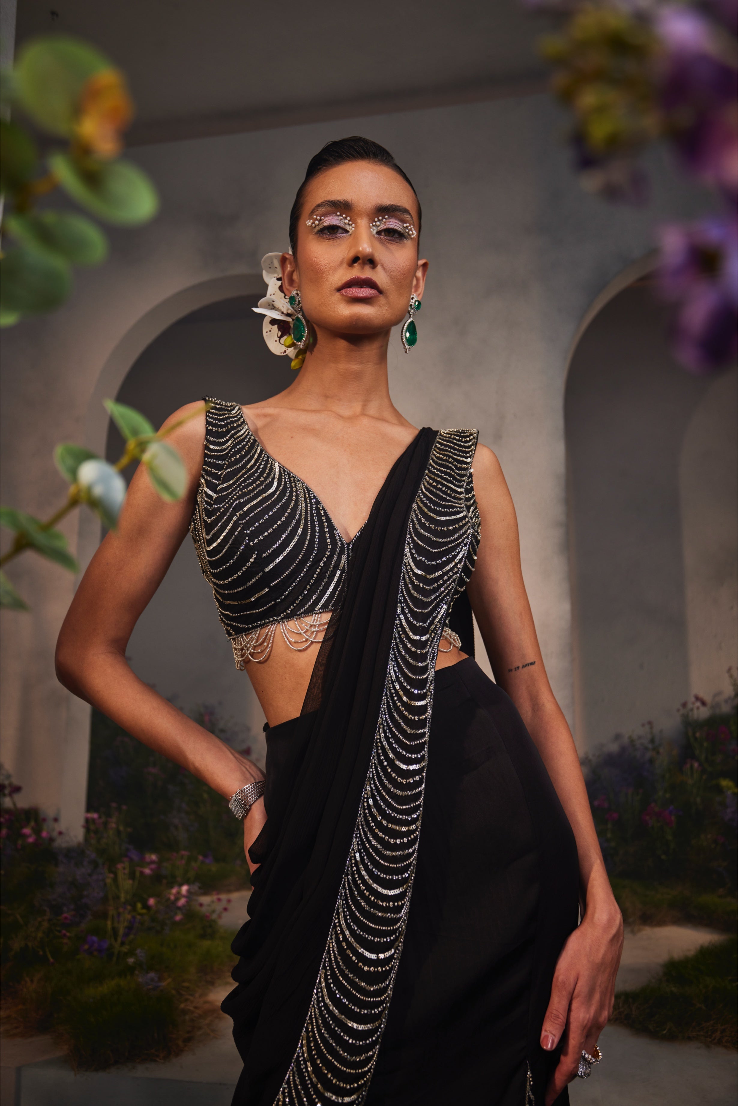 Lacey – black organza lehenga, bisouNYC