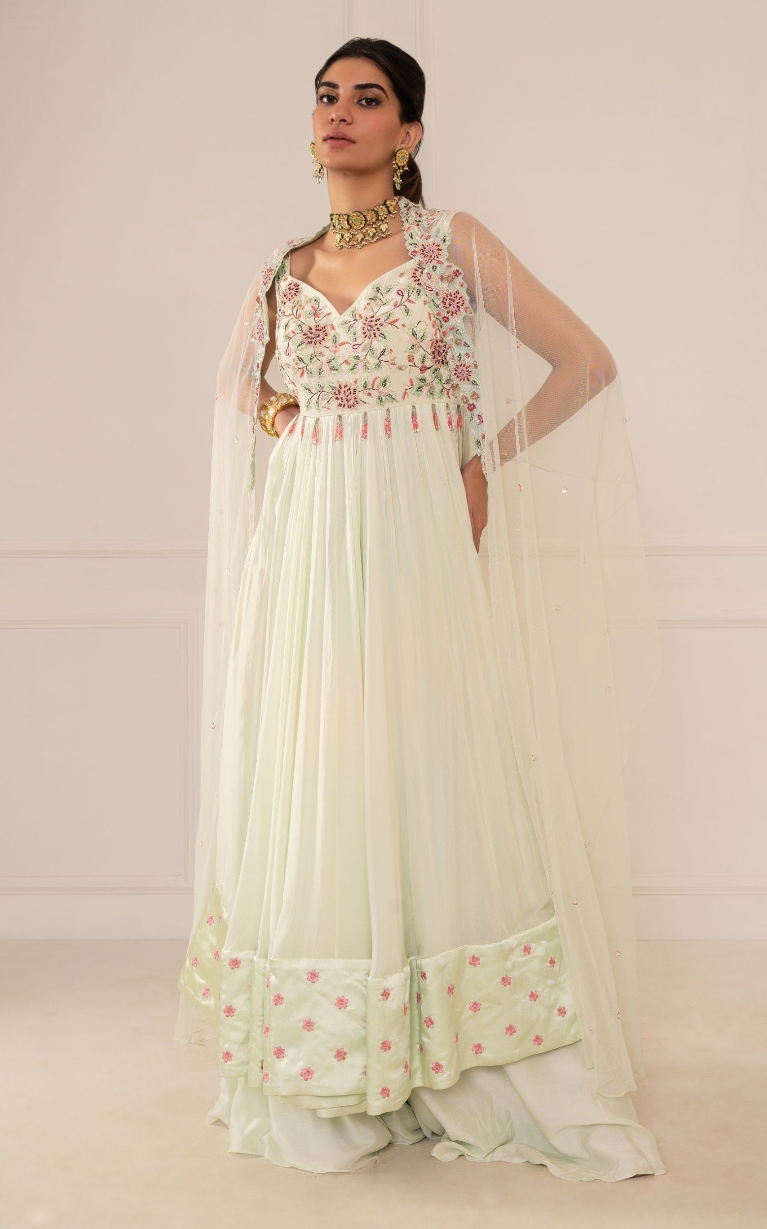 Lara – green silk suit, bisouNYC