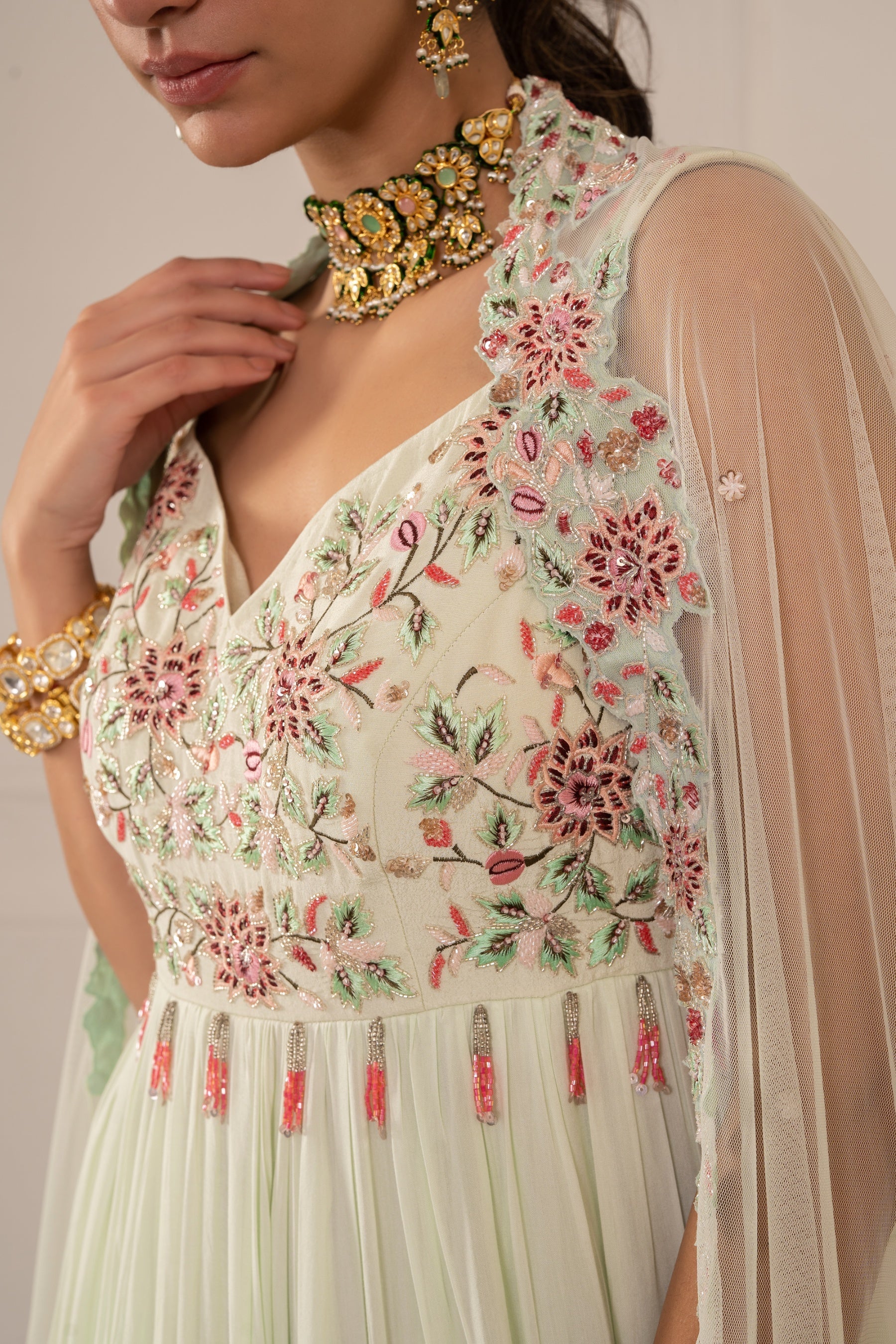 Lara – green silk suit, bisouNYC