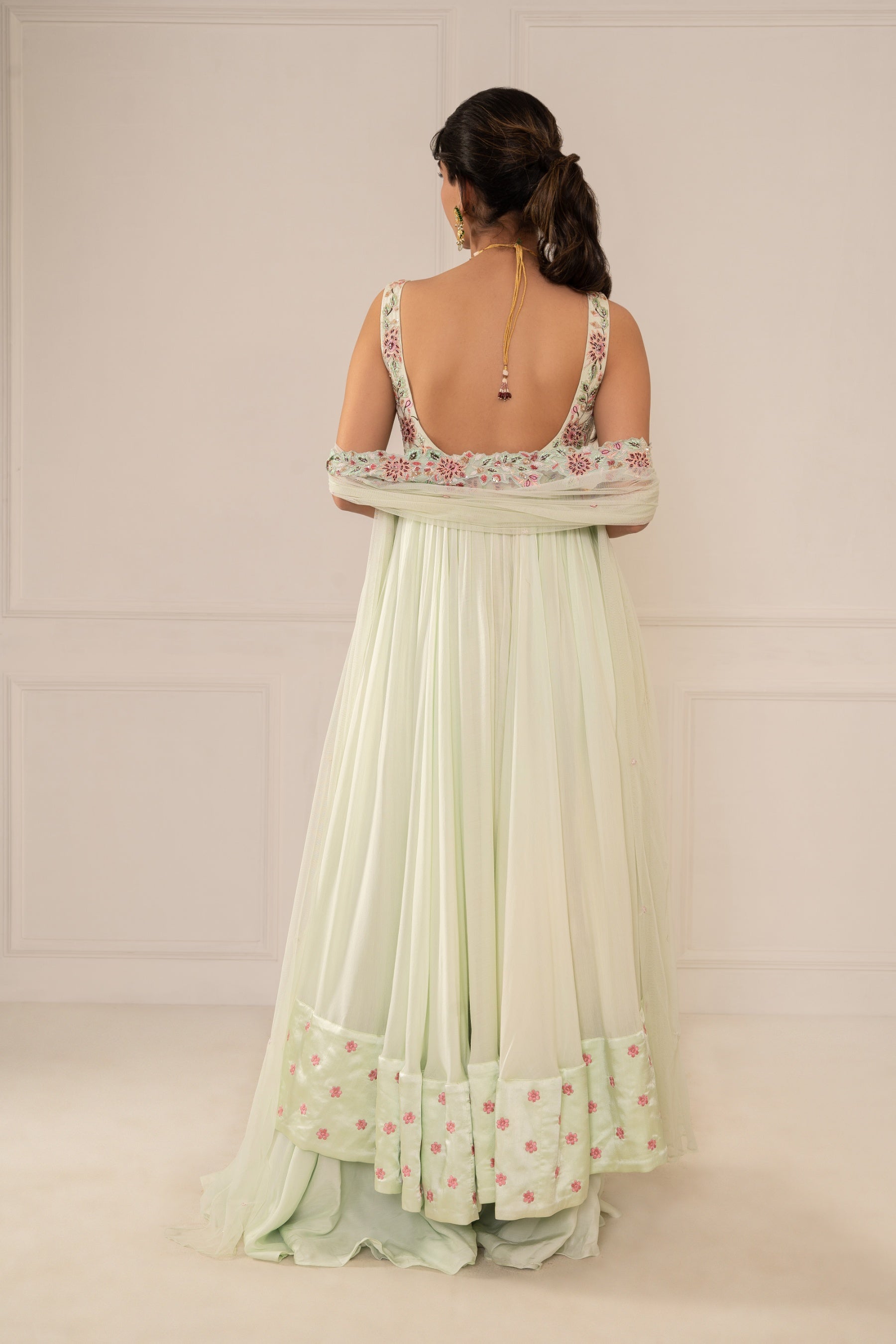 Lara – green silk suit, bisouNYC