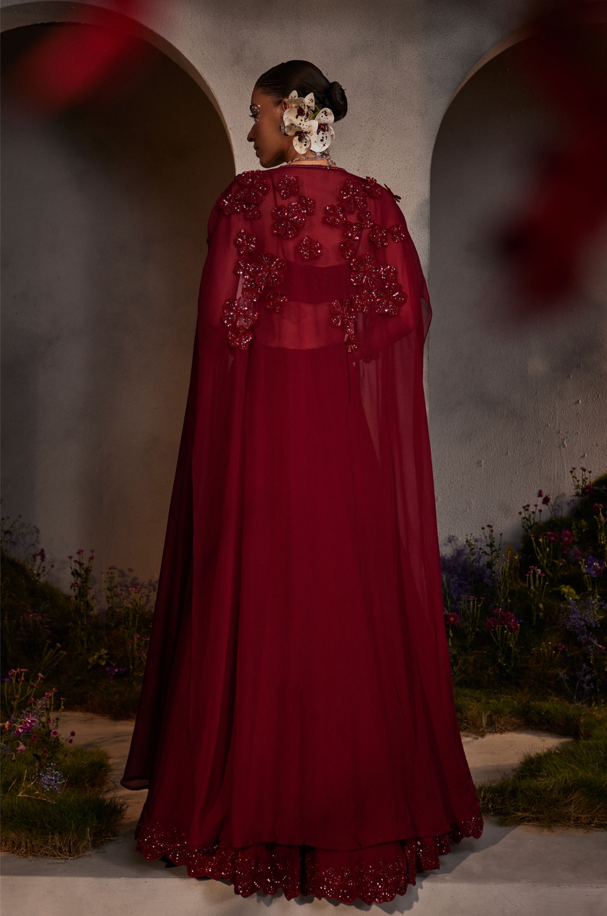 Lauren – maroon organza lehenga, bisouNYC