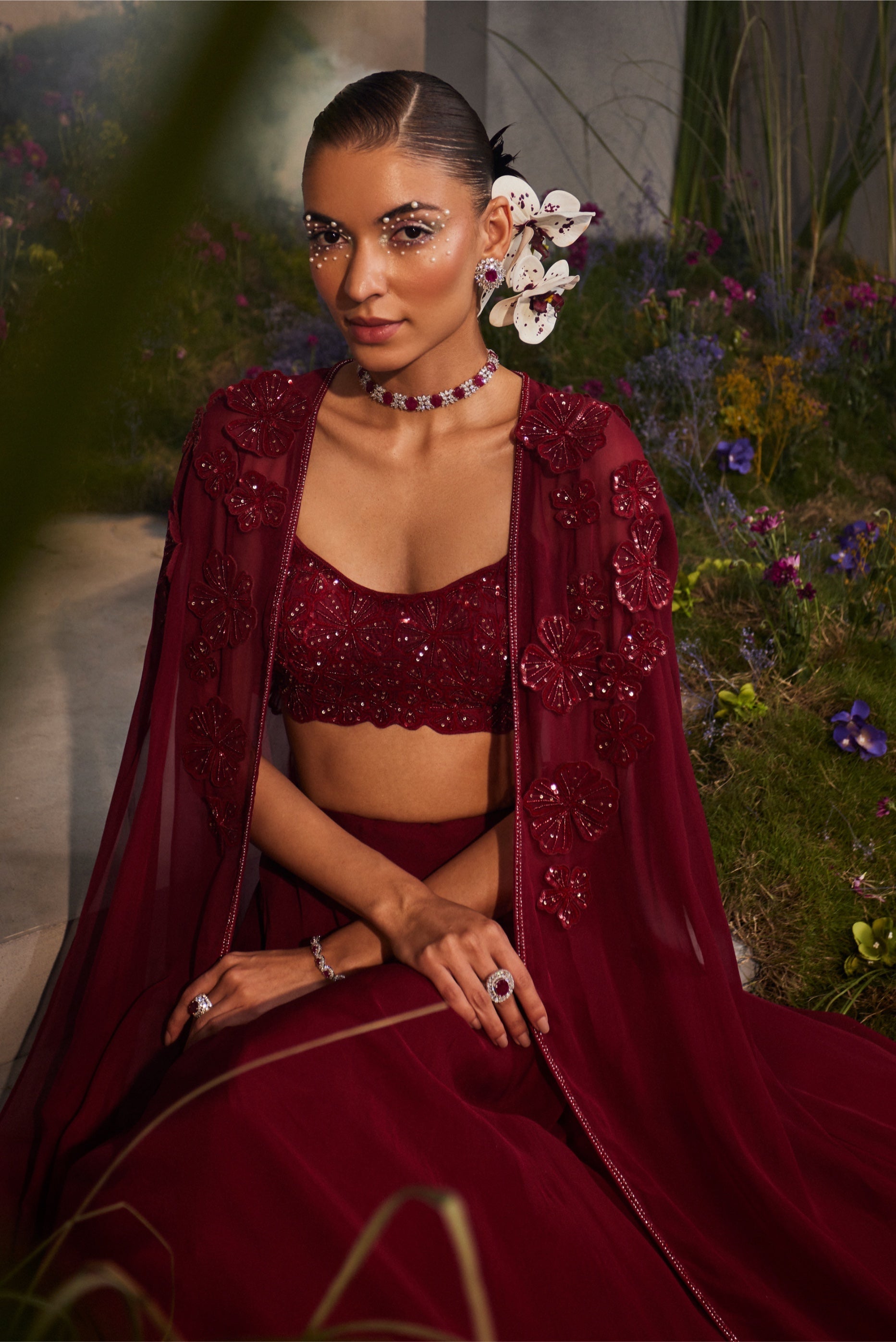 Lauren – maroon organza lehenga, bisouNYC