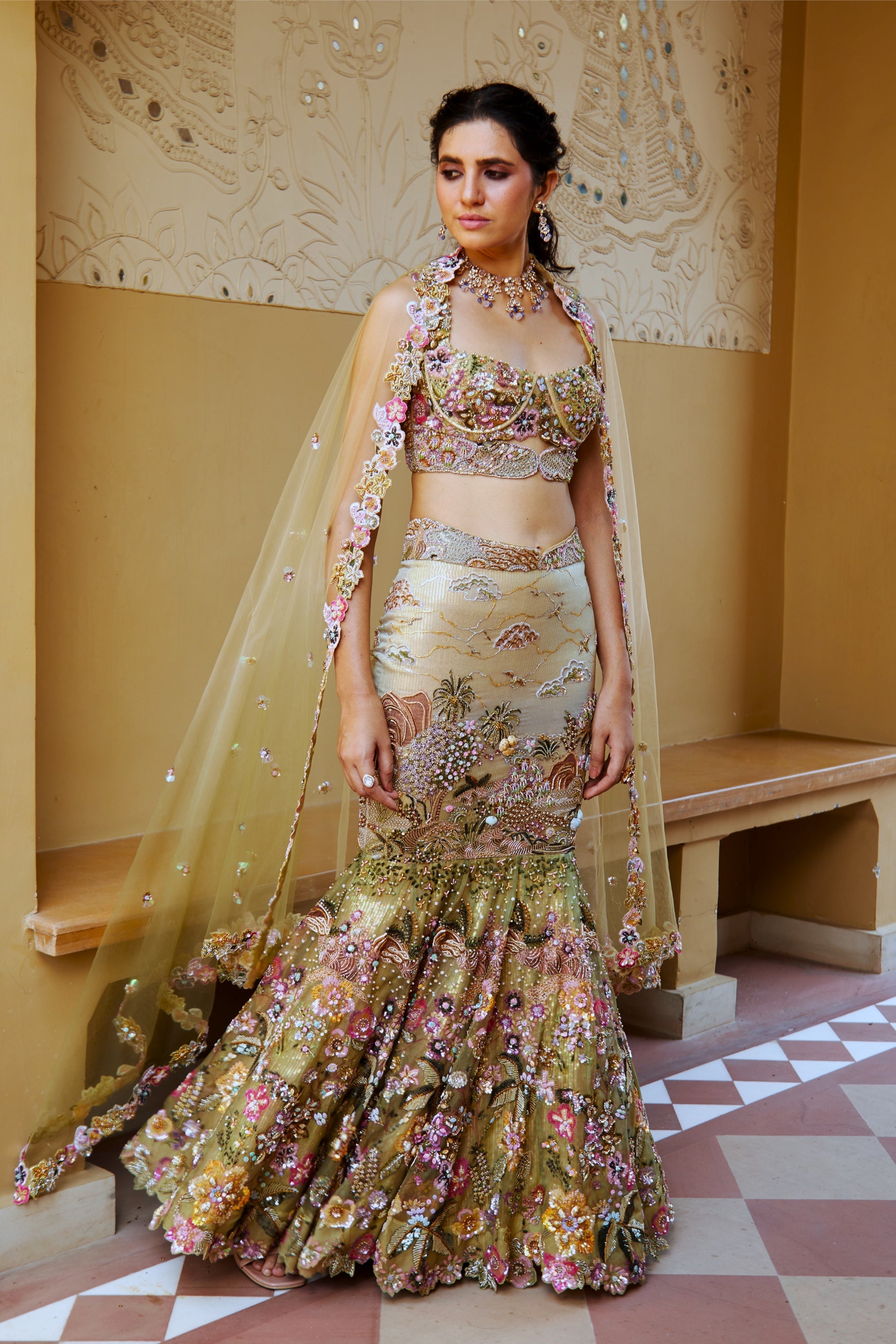 Lavanya – yellow organza lehenga, bisouNYC
