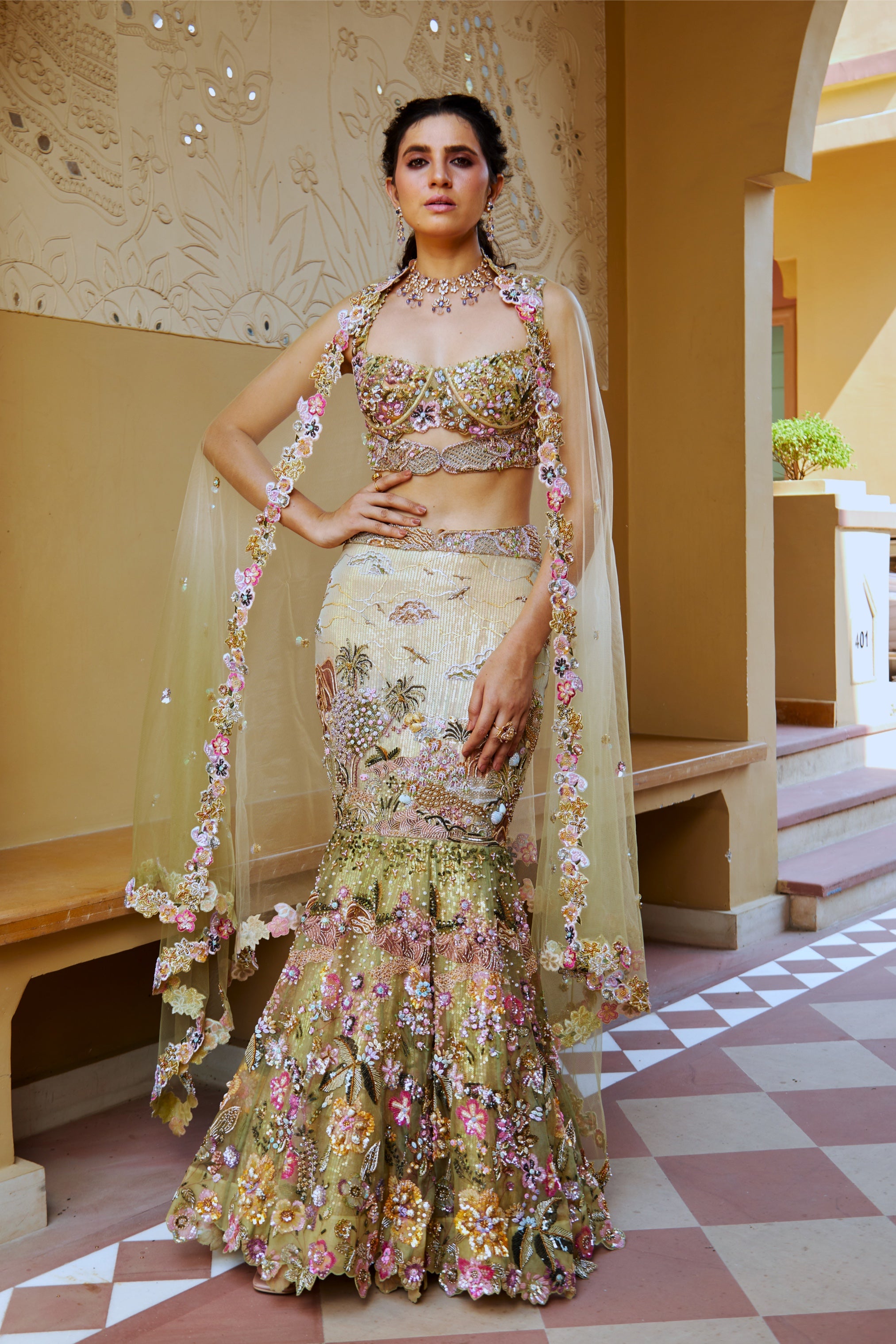 Lavanya – yellow organza lehenga, bisouNYC