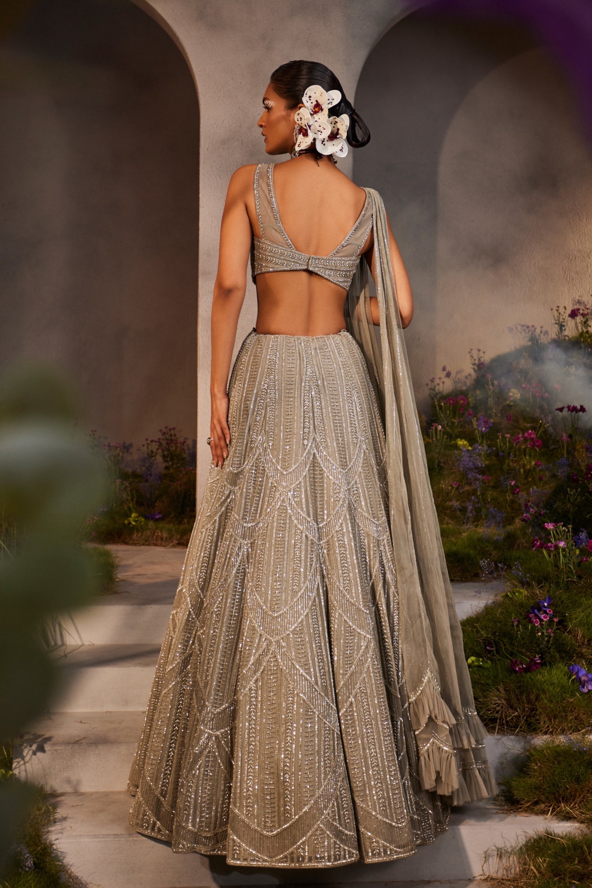 Layla – grey net lehenga, bisouNYC