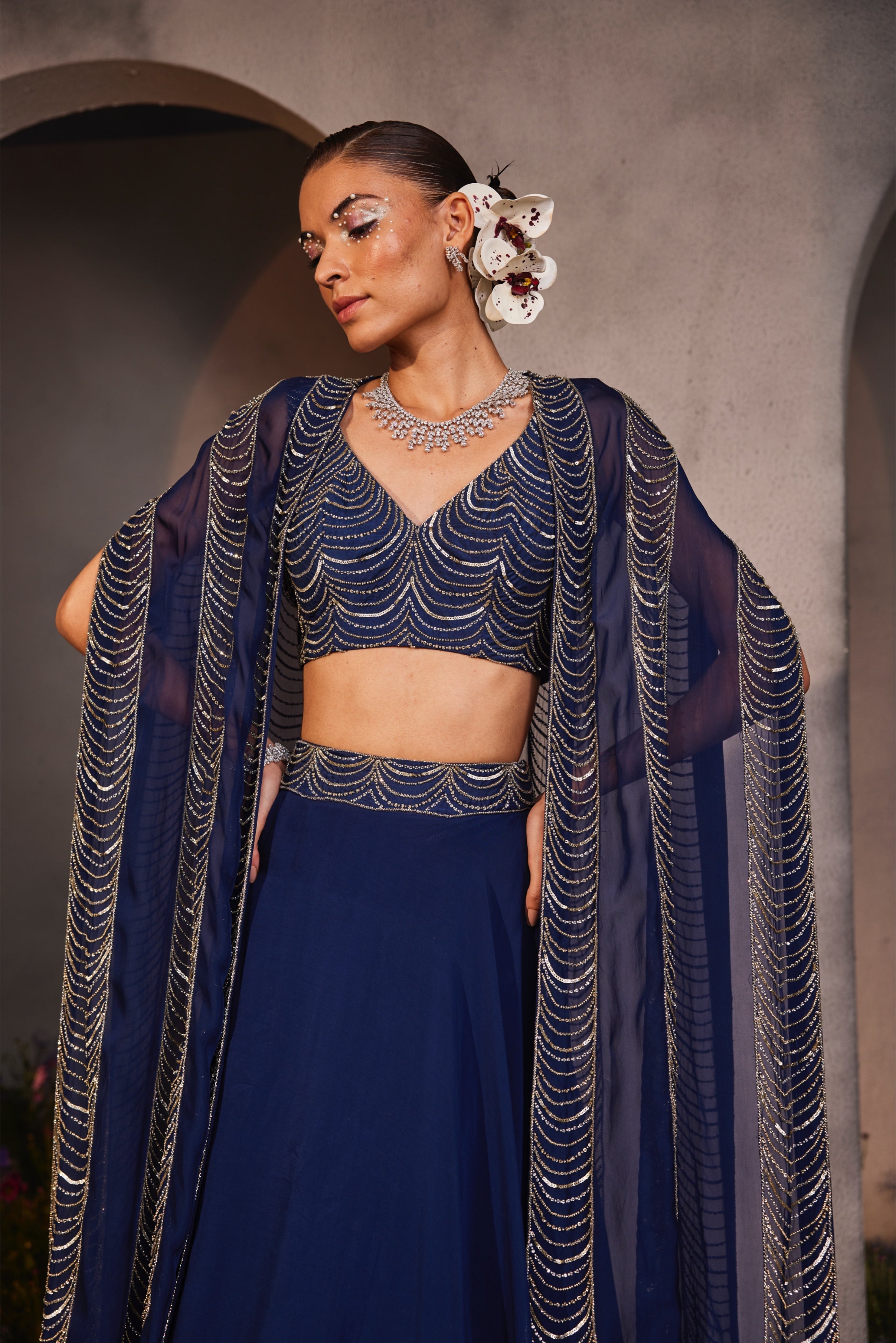 Leia – blue organza lehenga, bisouNYC