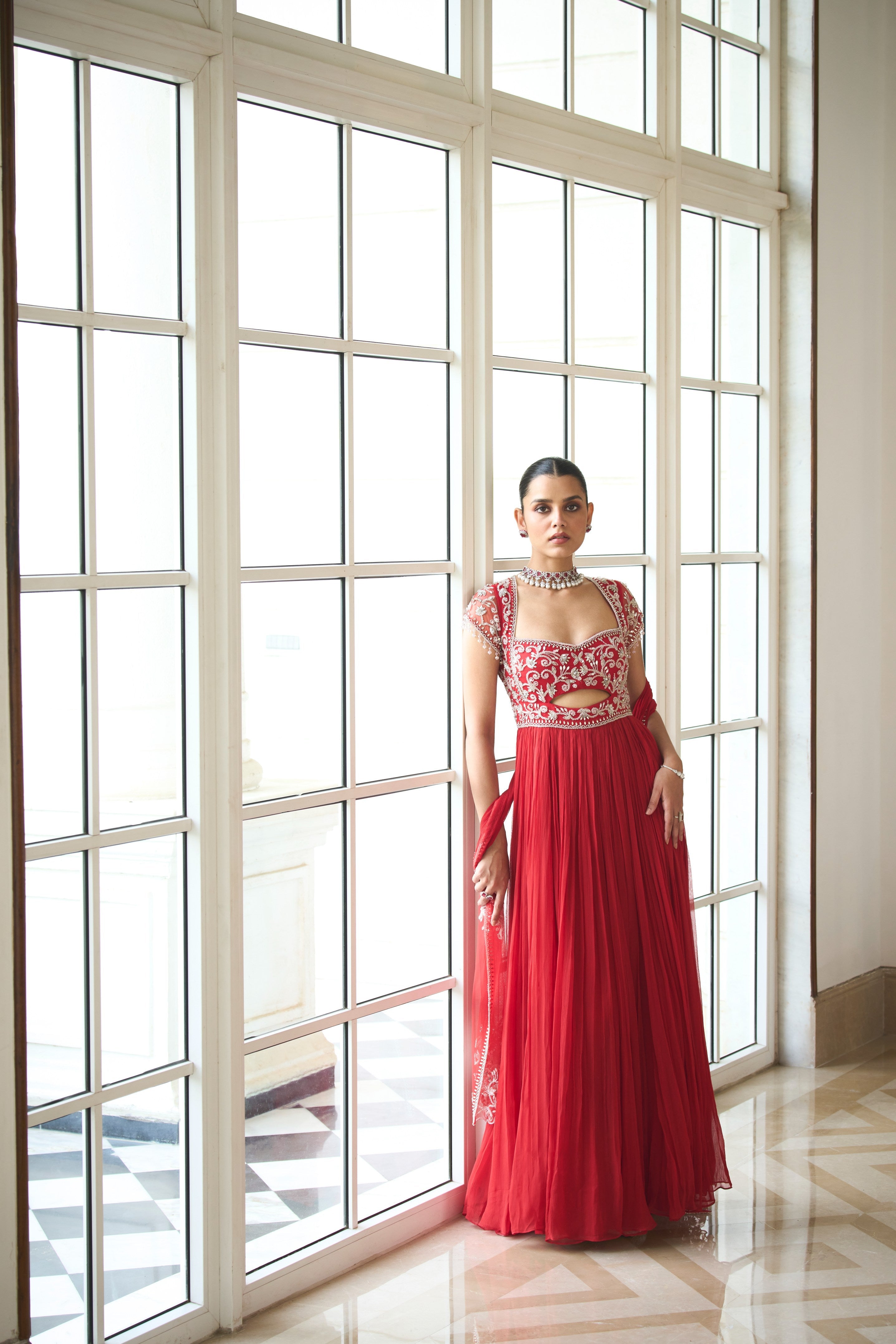Leila – red anarkali, bisouNYC
