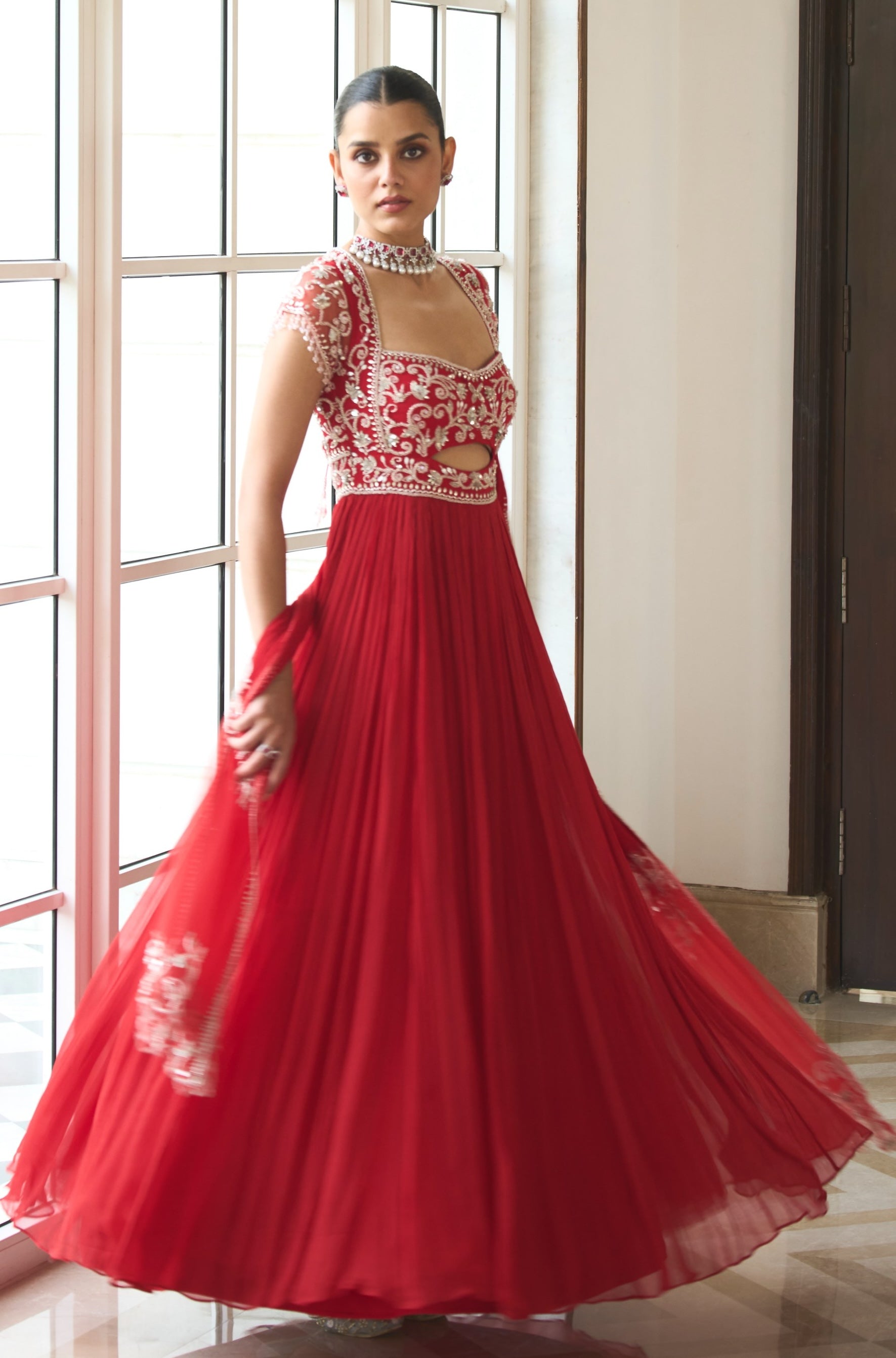 Leila – red anarkali, bisouNYC