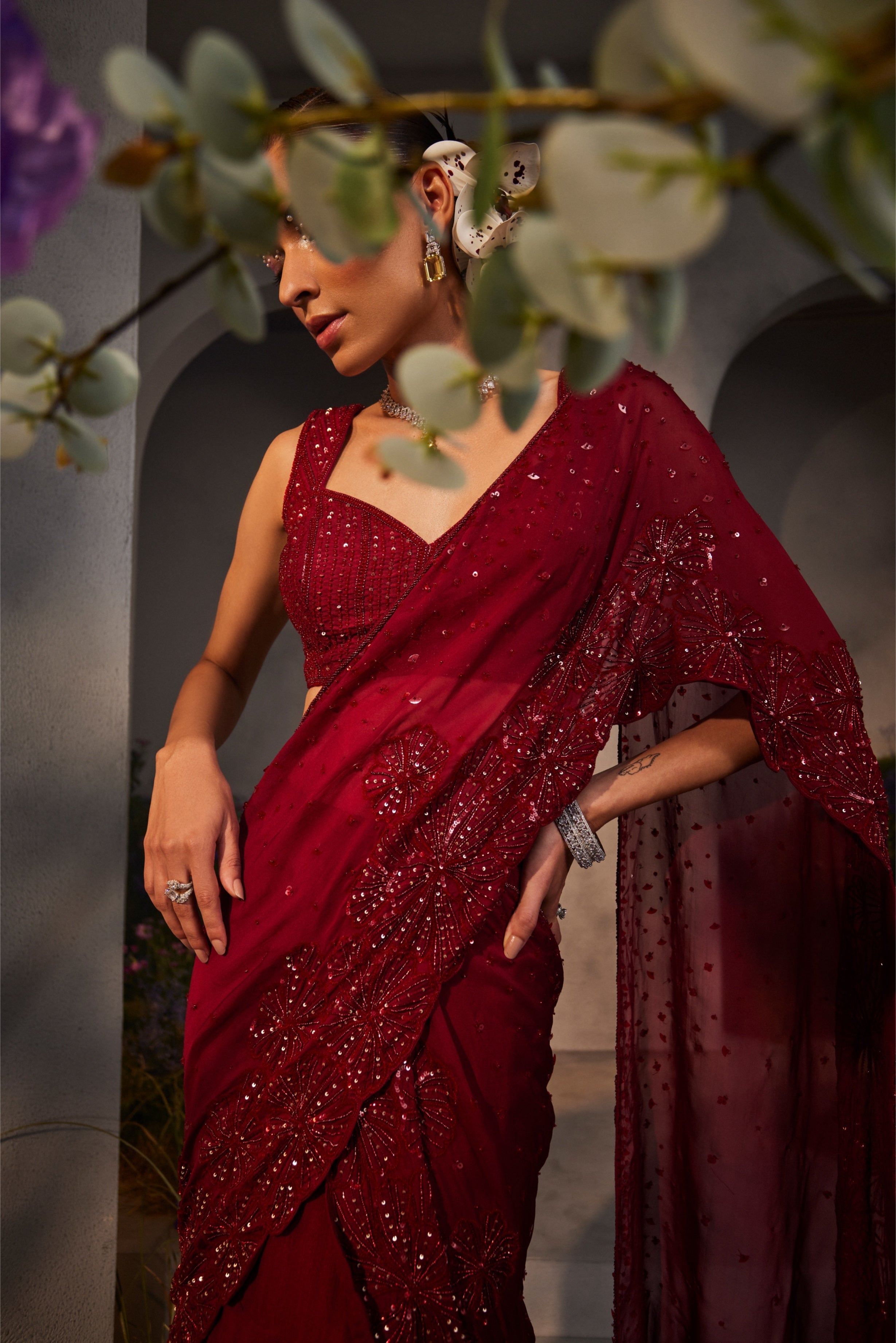 Leila – maroon silk lehenga, bisouNYC