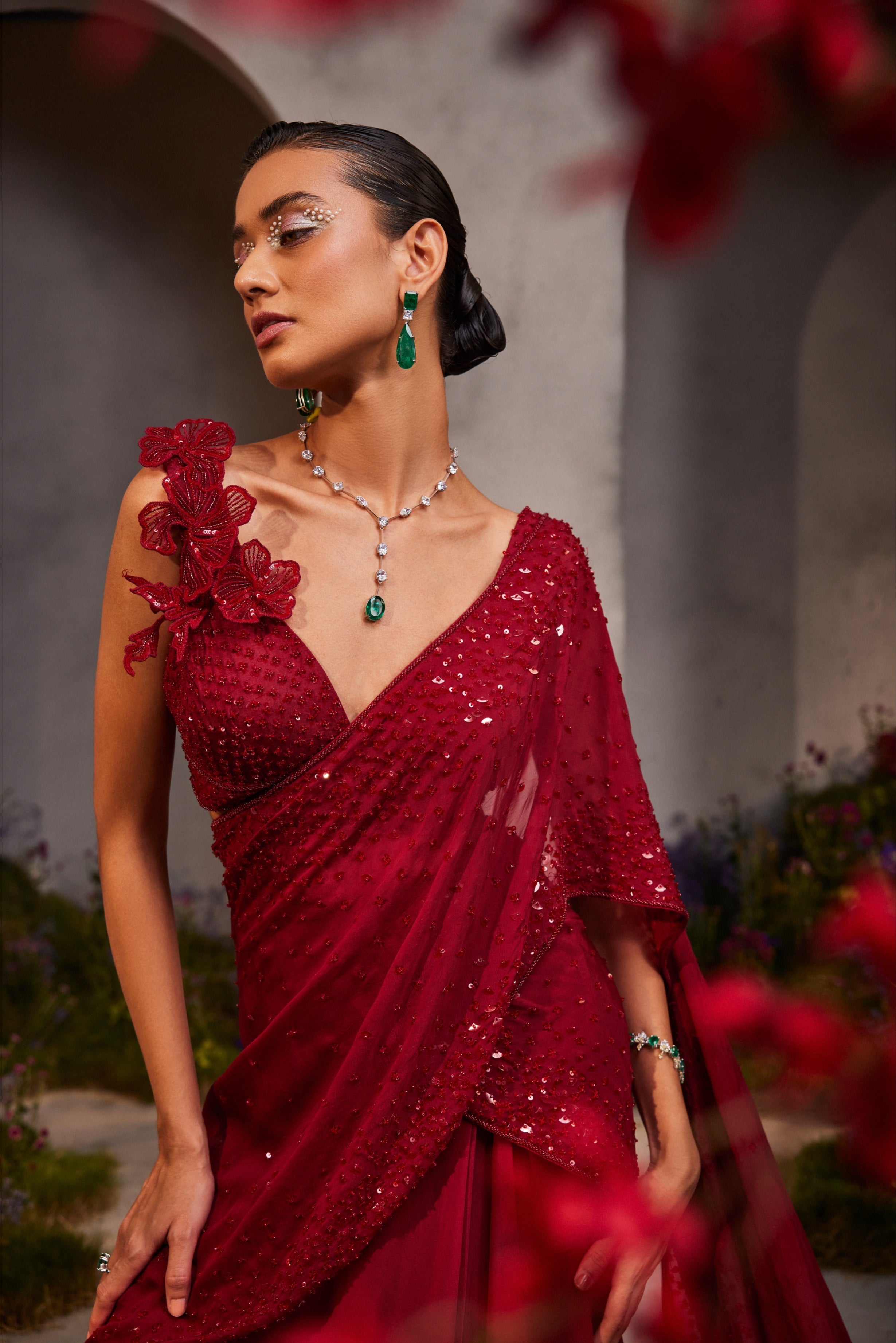 Leilani – maroon organza lehenga, bisouNYC