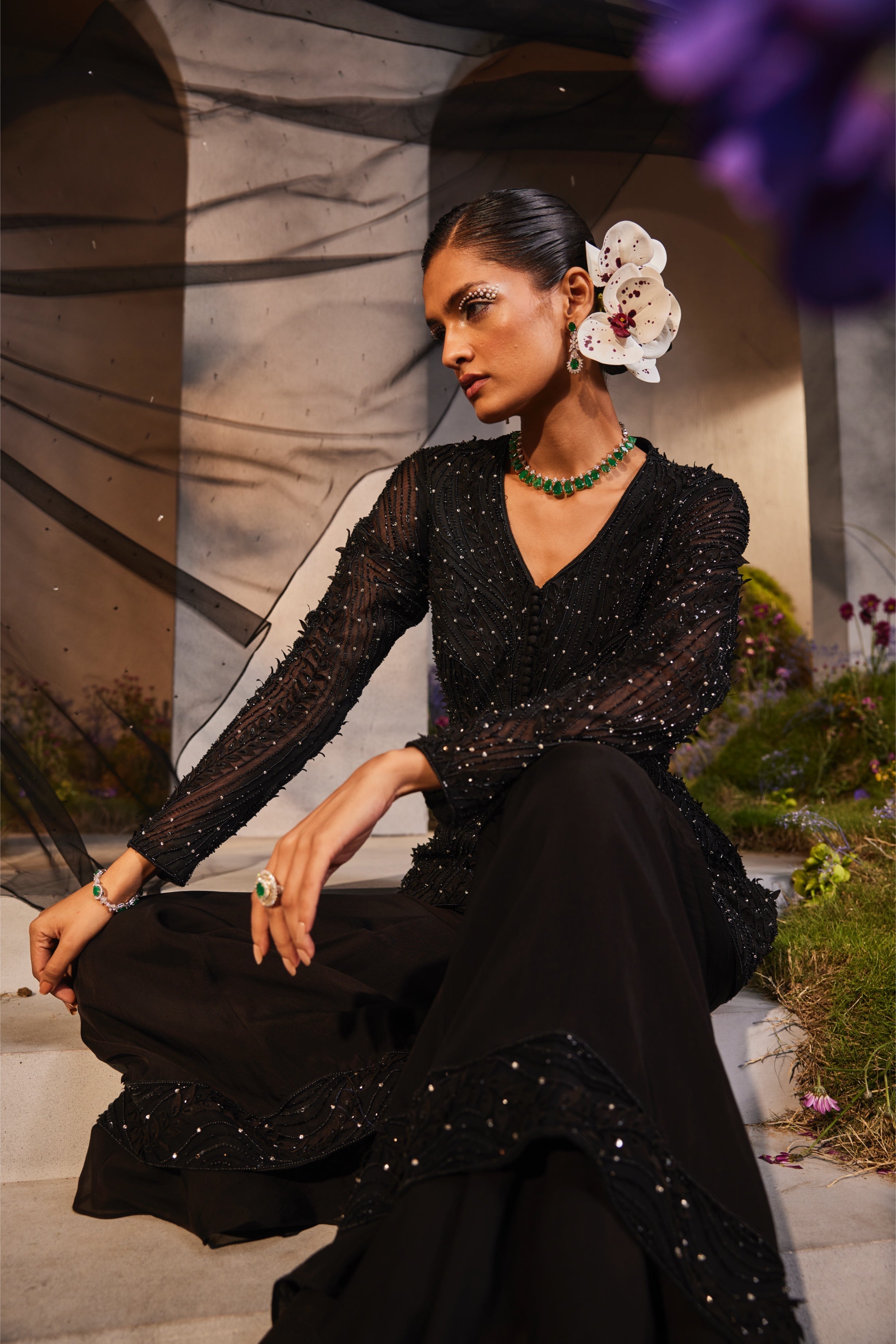 Lennon – black organza suit, bisouNYC