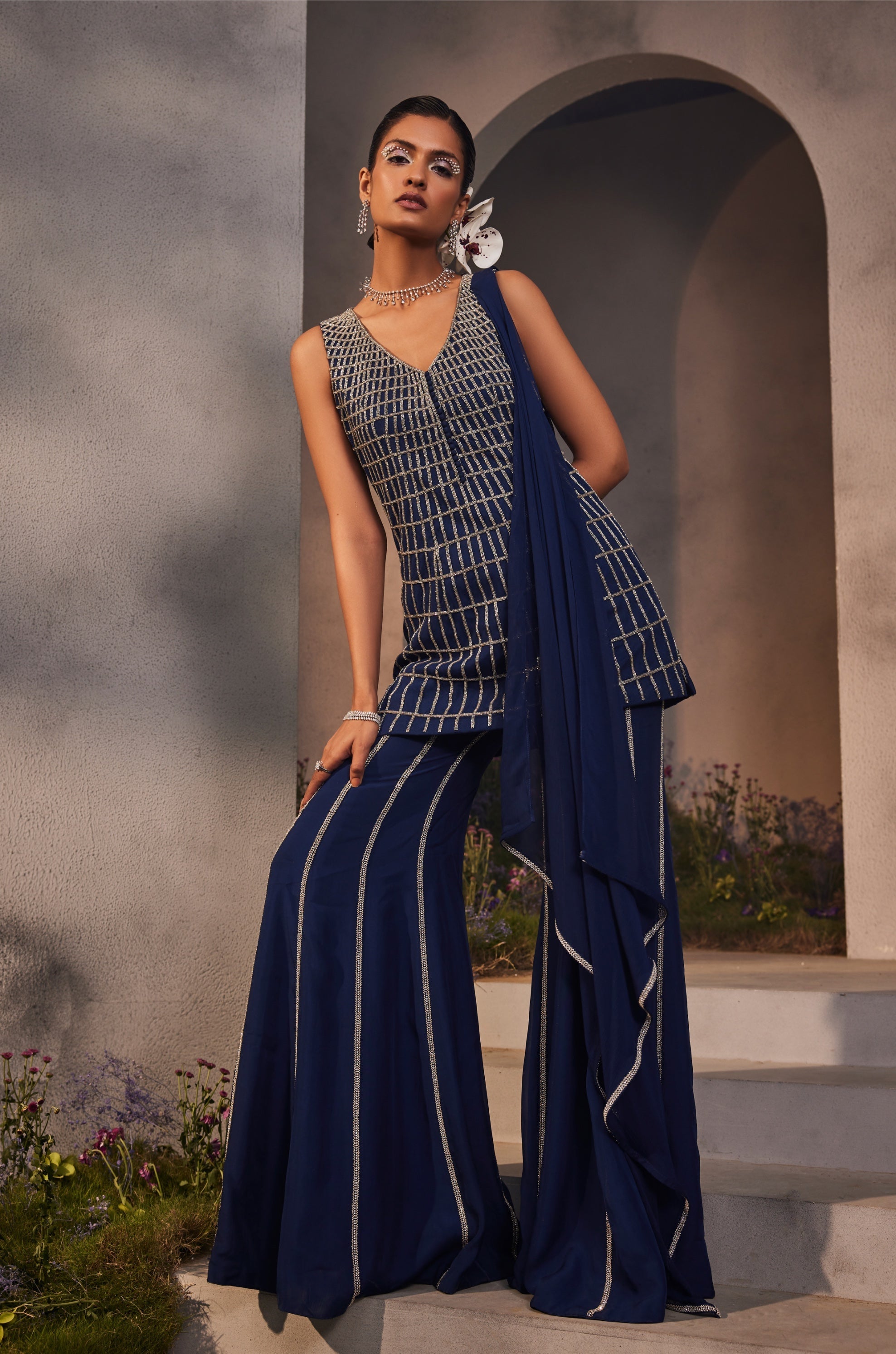 Lia – blue organza suit, bisouNYC