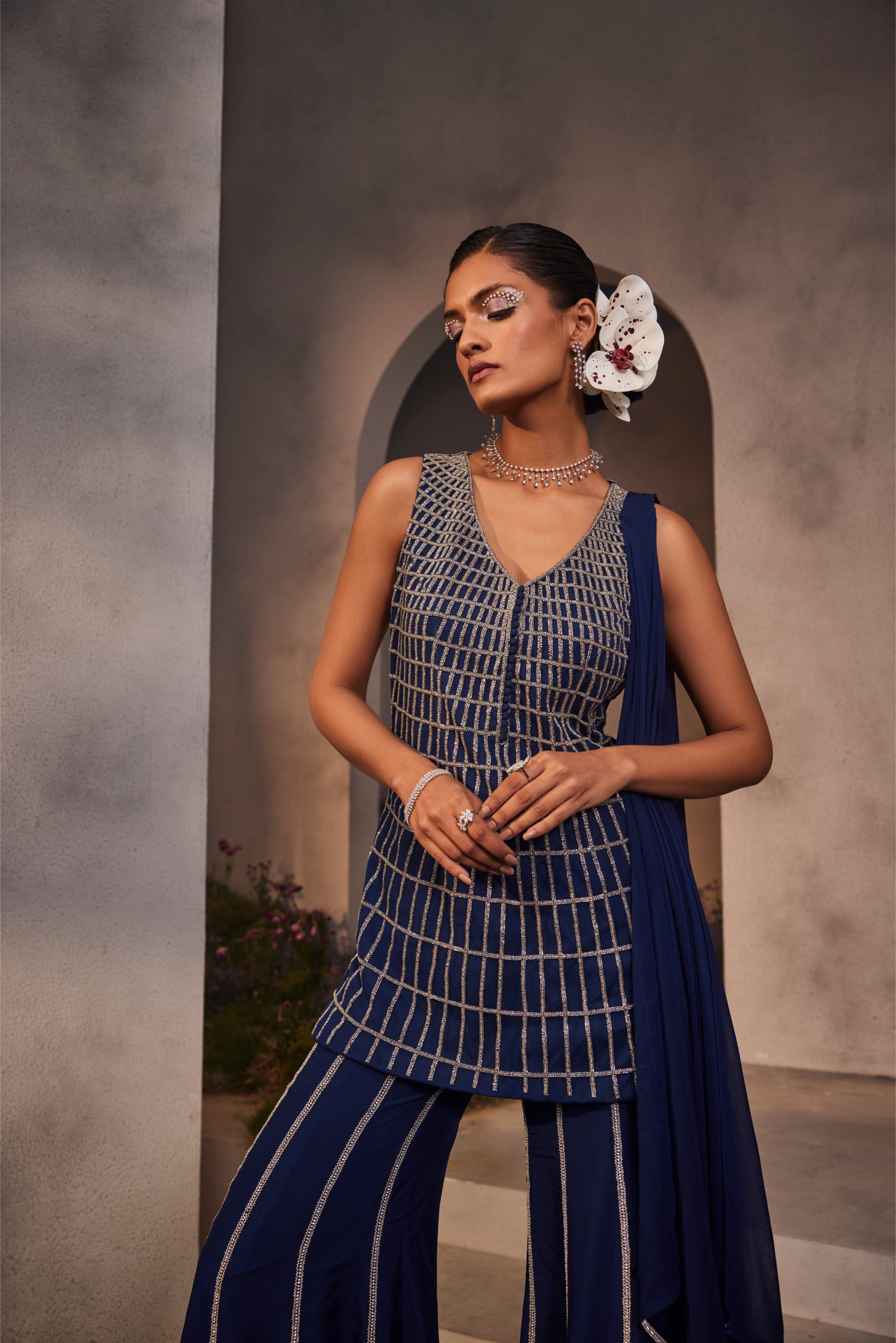 Lia – blue organza suit, bisouNYC