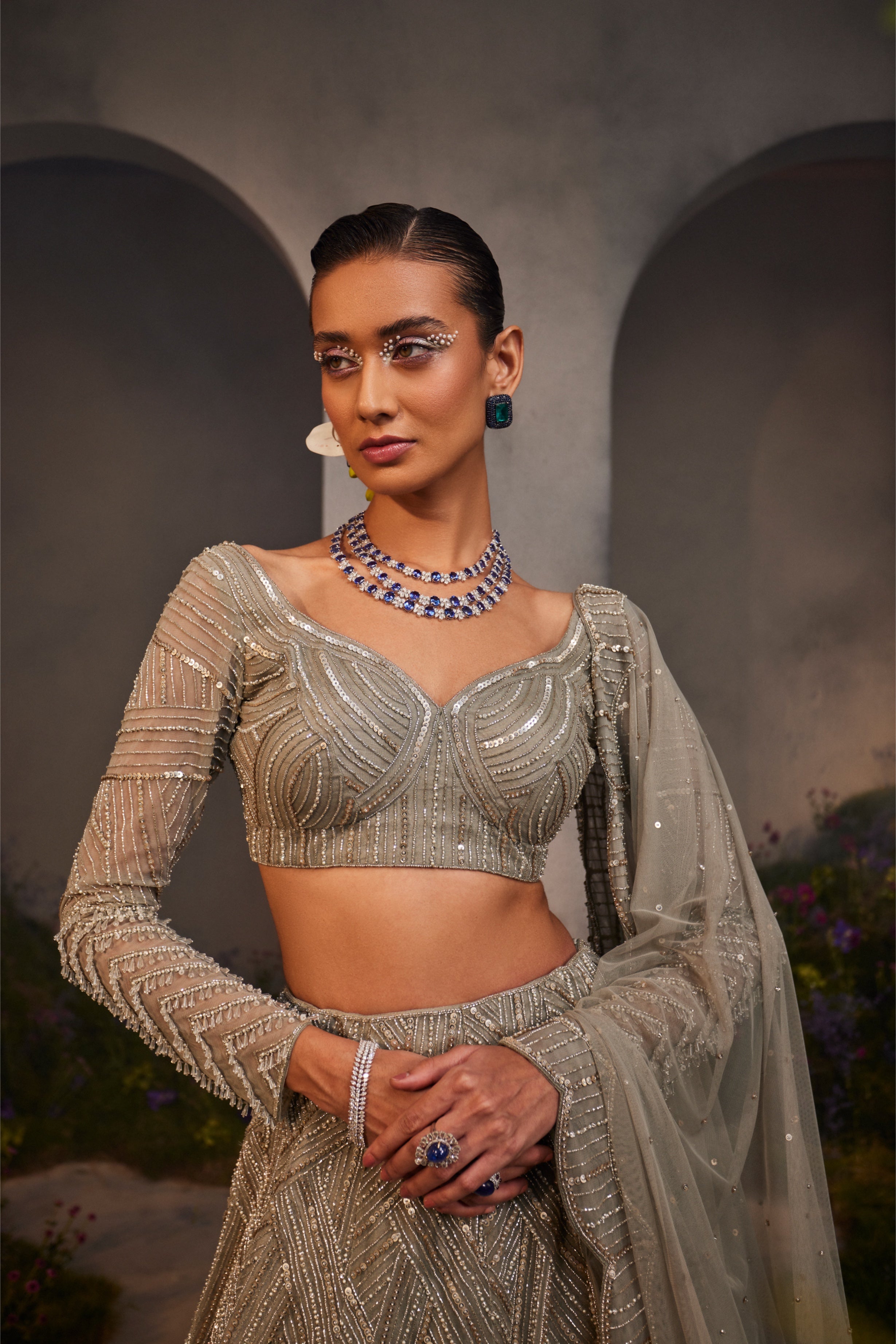 Lilian – grey net lehenga, bisouNYC