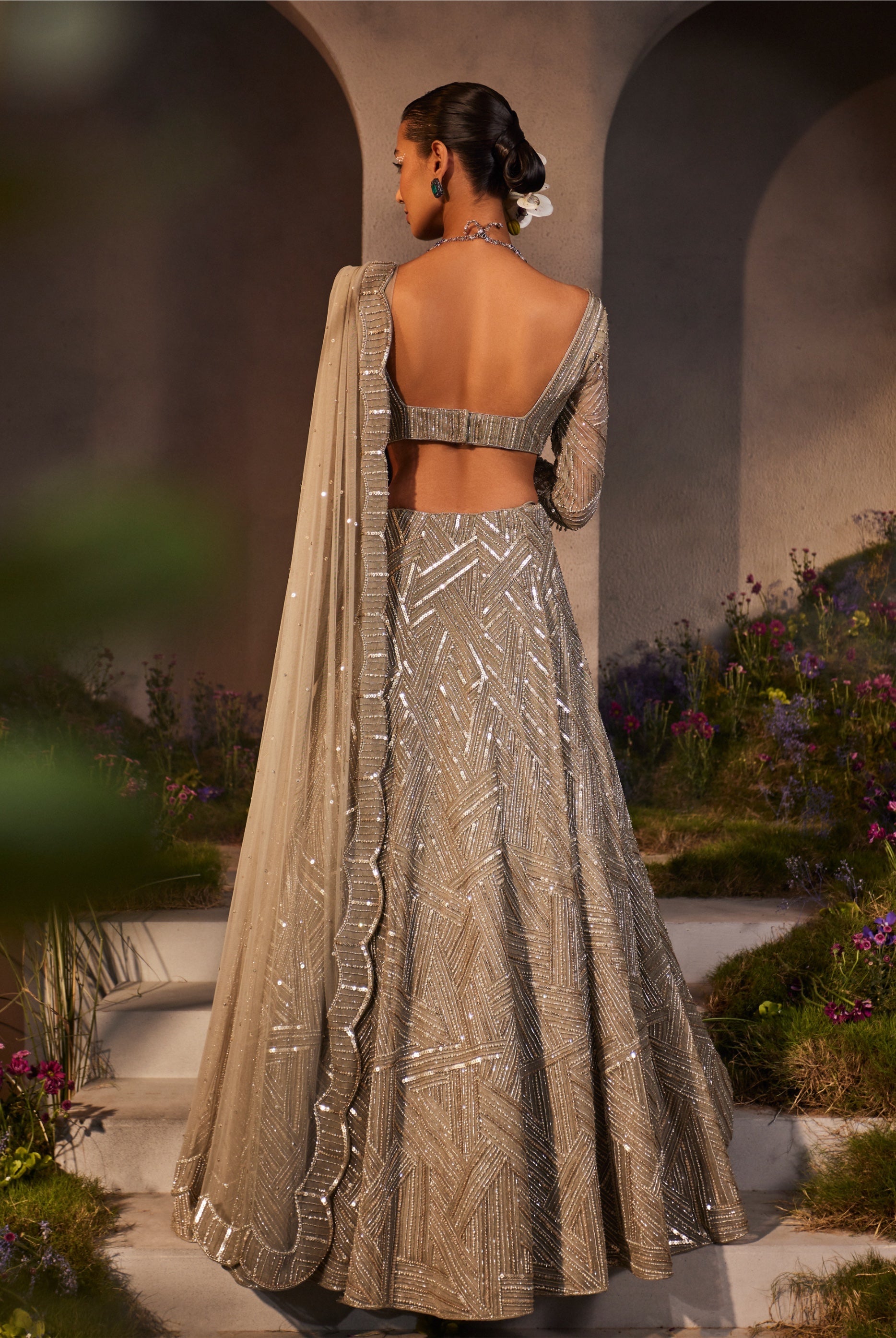 Lilian – grey net lehenga, bisouNYC