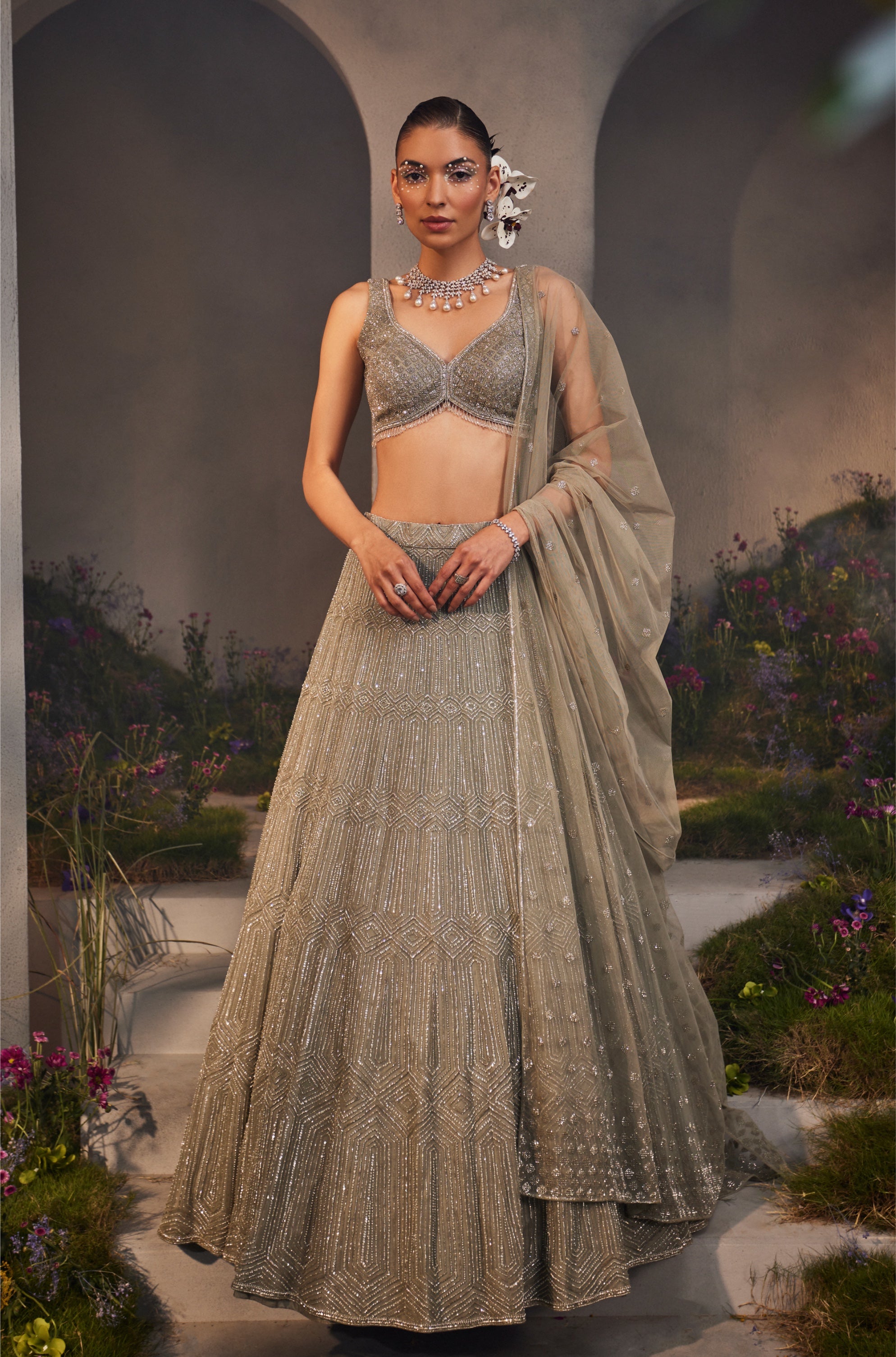 Lily – grey net lehenga, bisouNYC