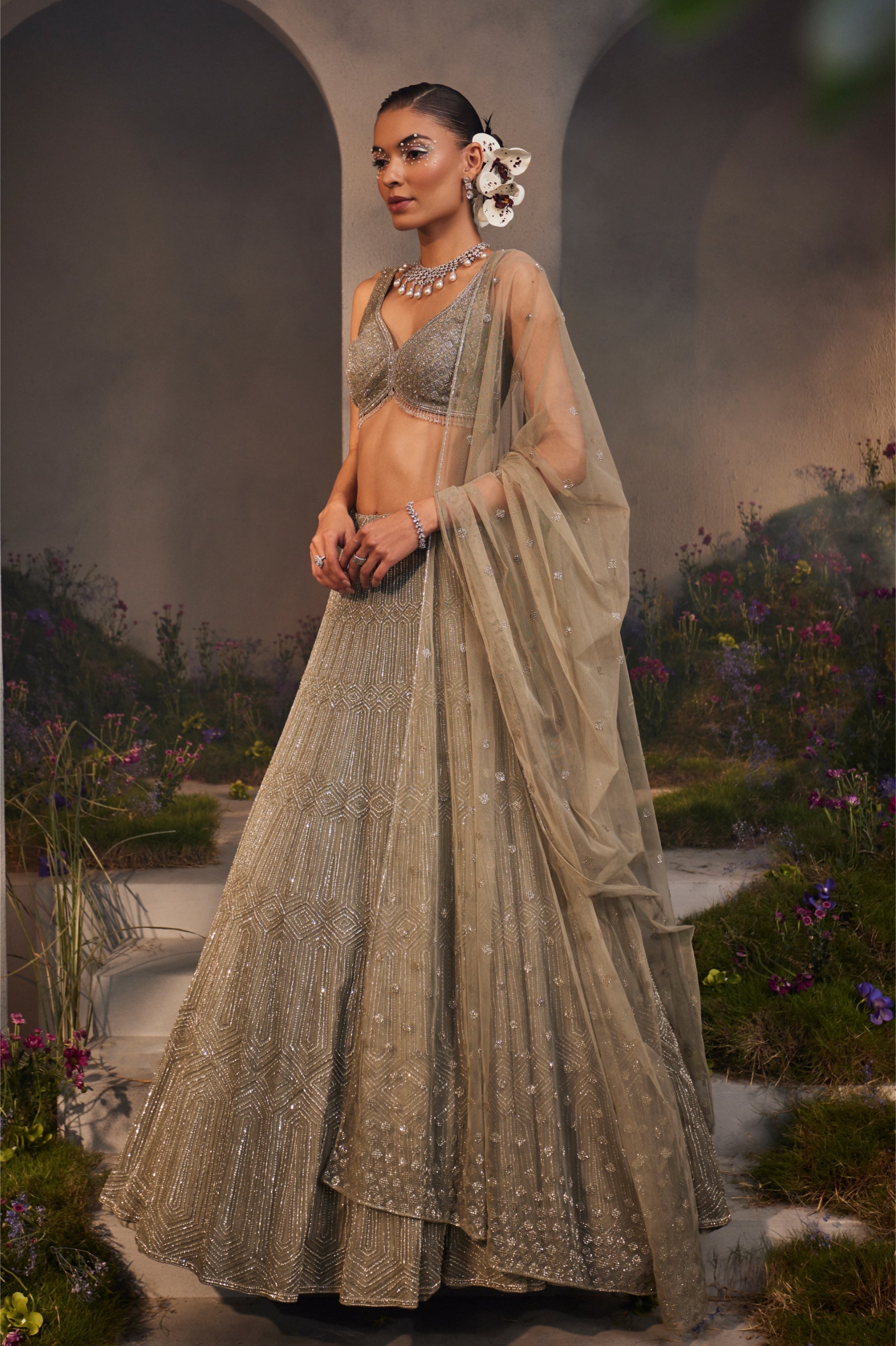 Lily – grey net lehenga, bisouNYC