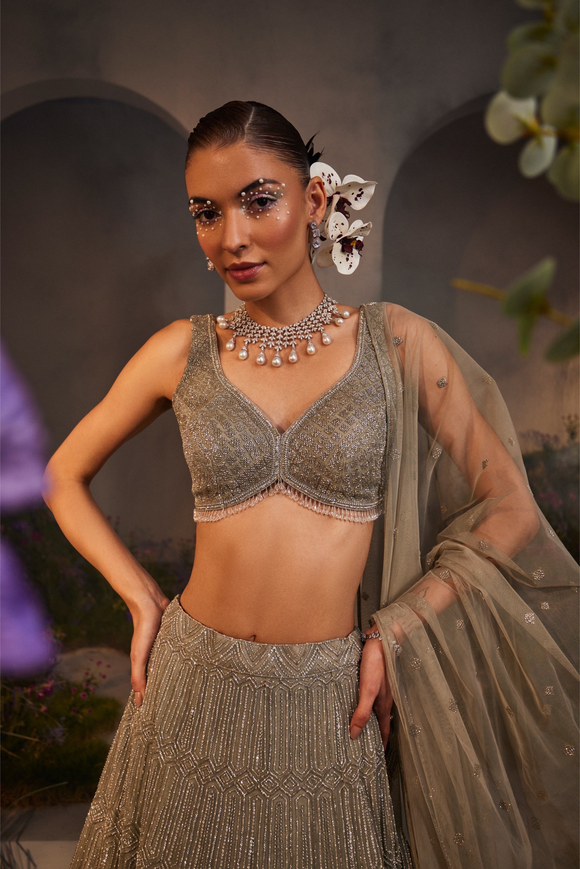 Lily – grey net lehenga, bisouNYC