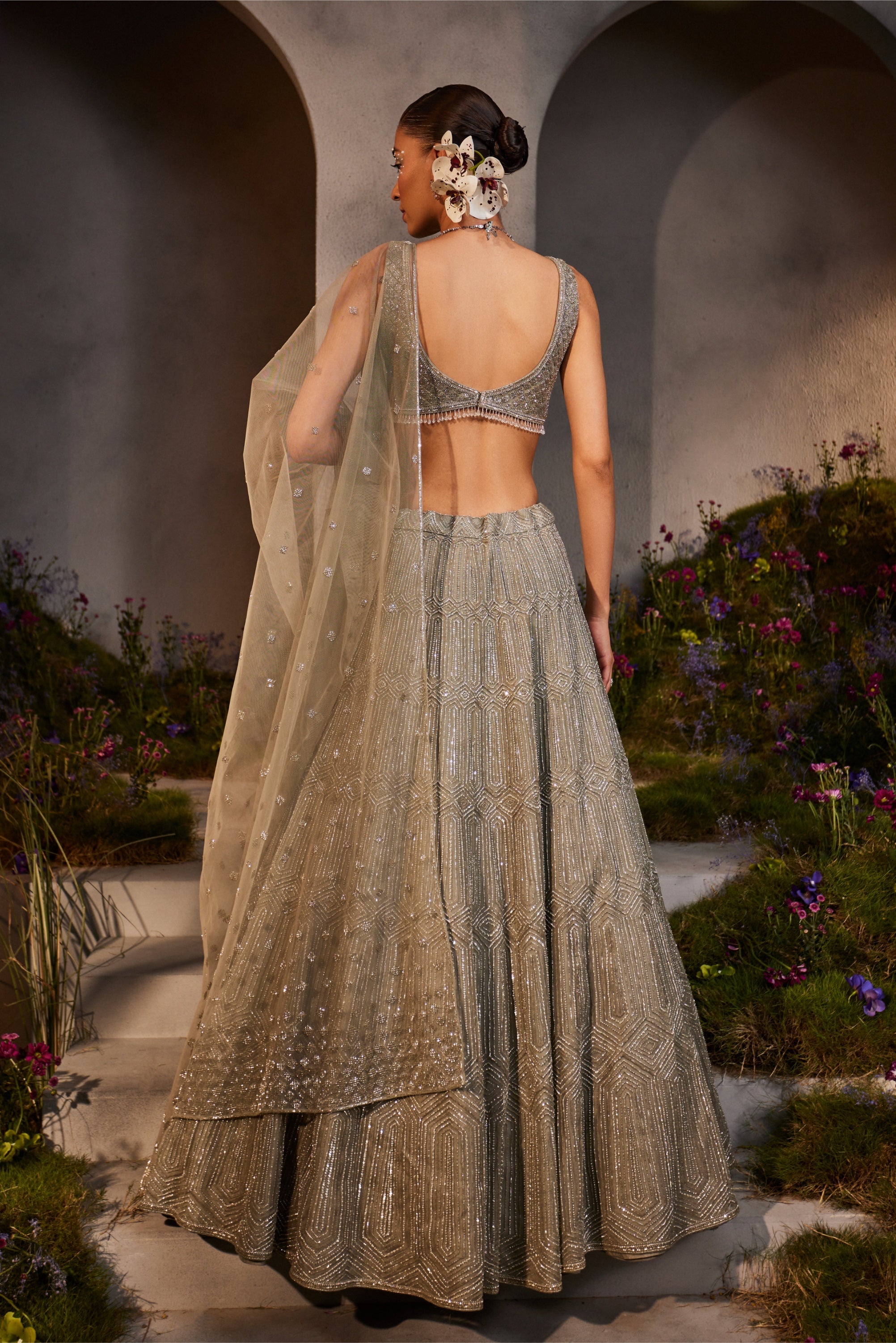 Lily – grey net lehenga, bisouNYC