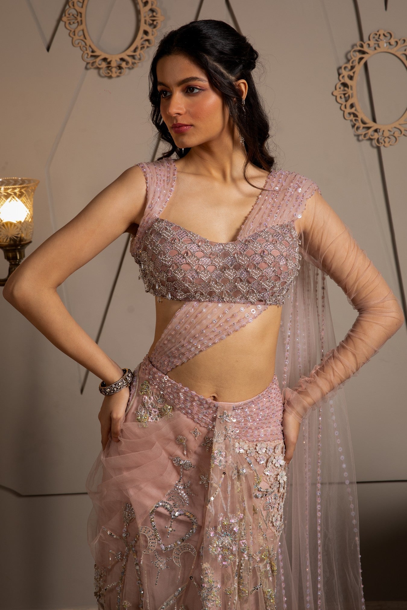 Lumina – pink net lehenga, bisouNYC