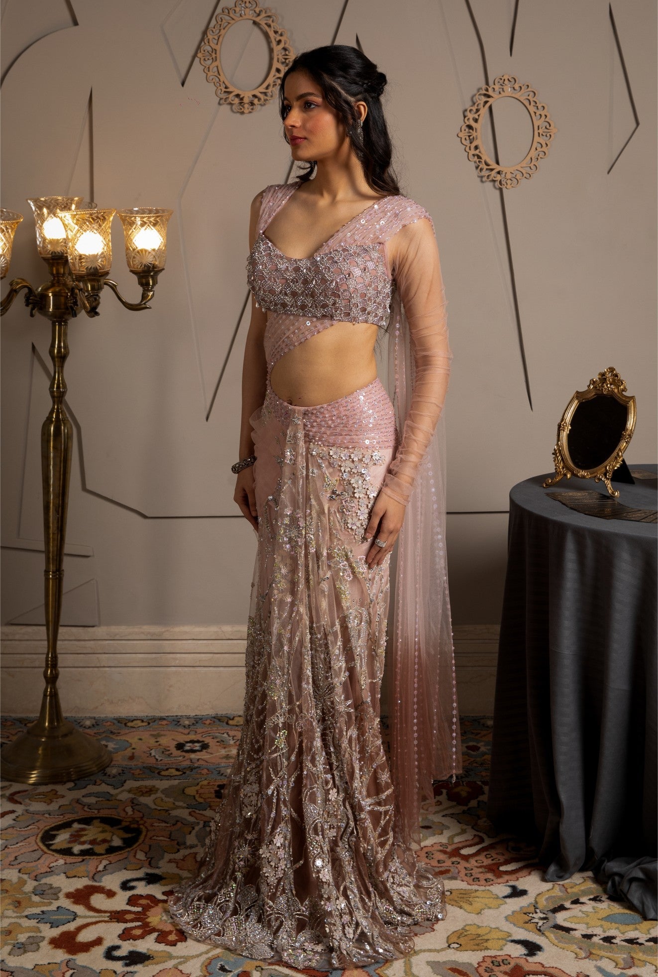 Lumina – pink net lehenga, bisouNYC