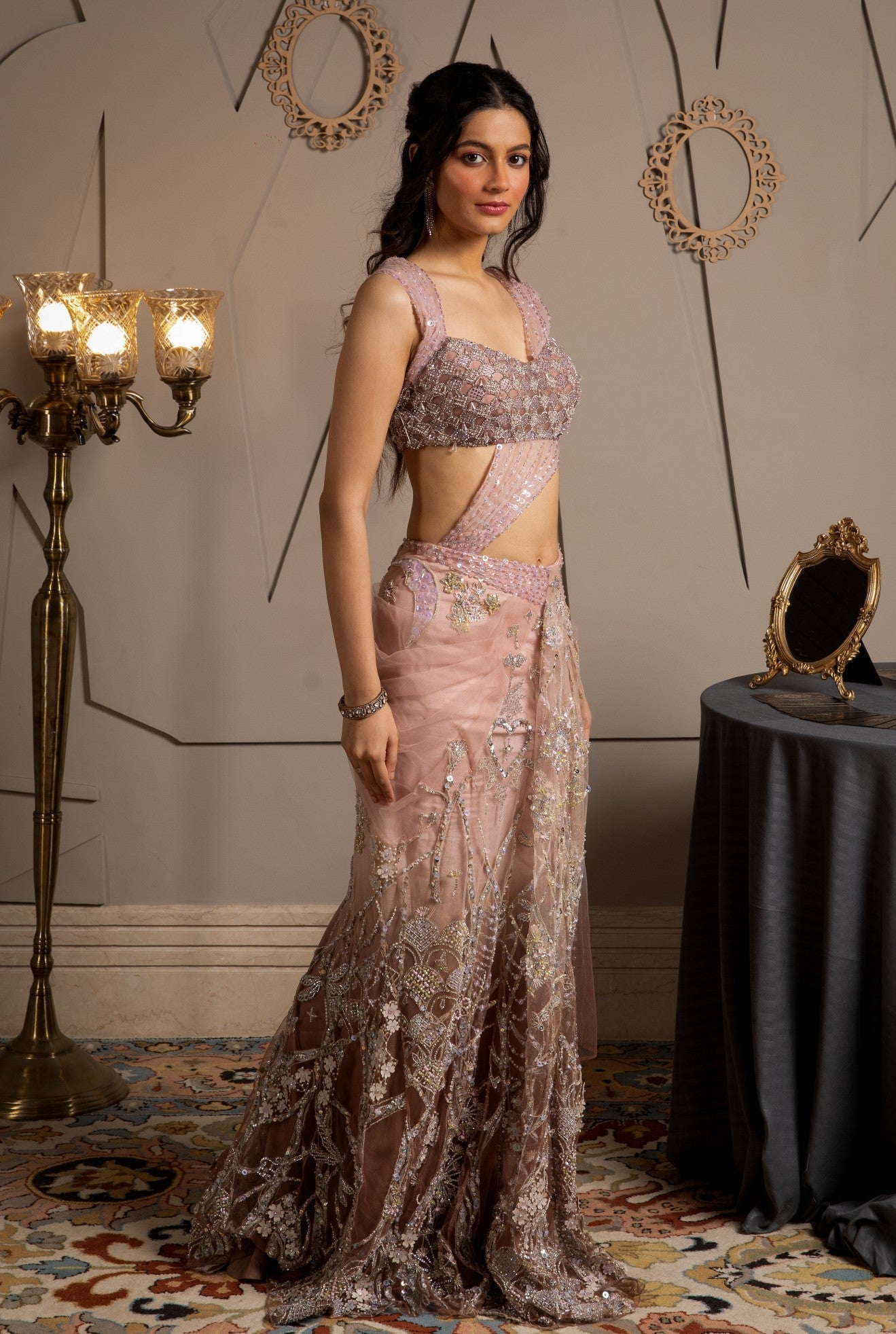 Lumina – pink net lehenga, bisouNYC
