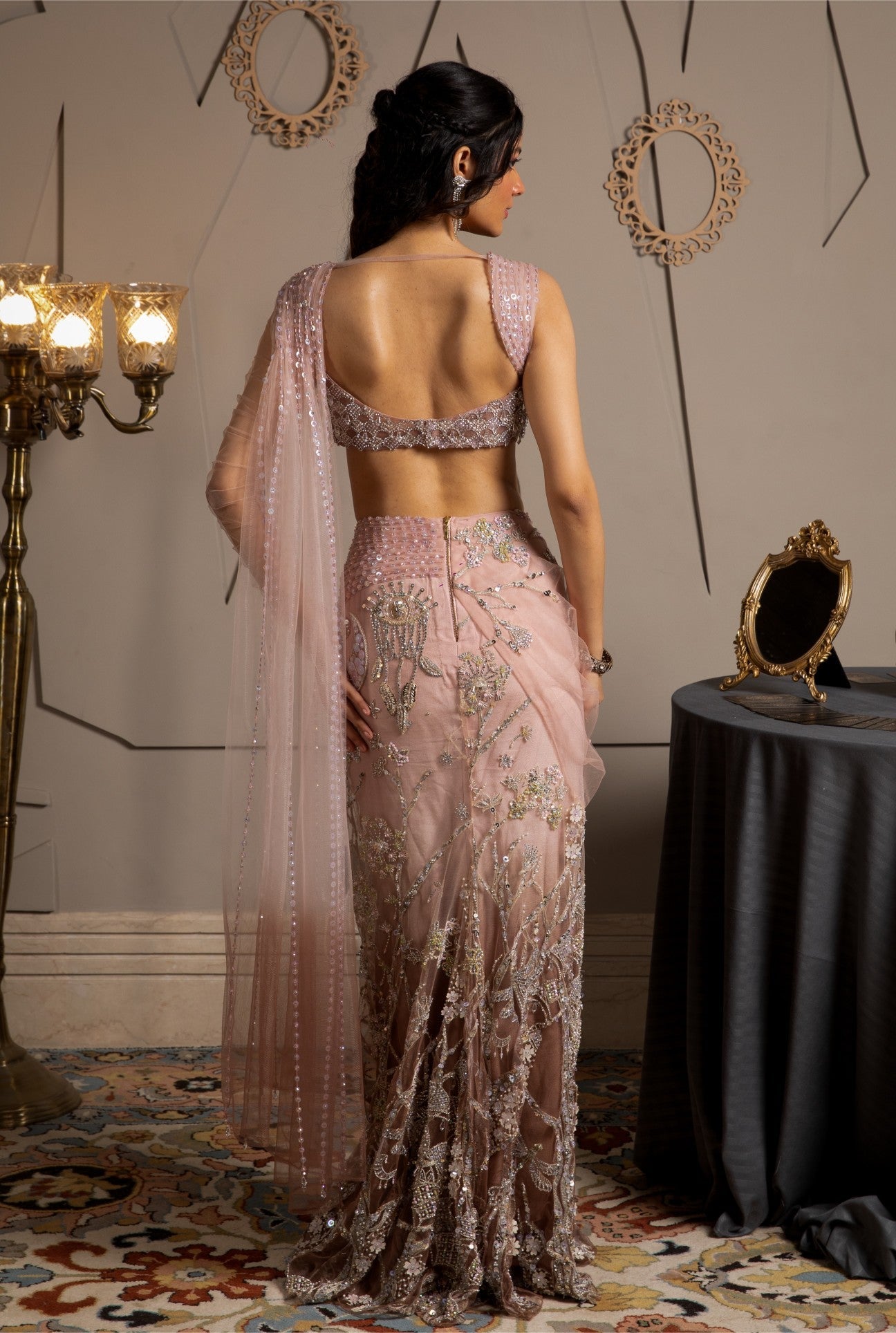 Lumina – pink net lehenga, bisouNYC