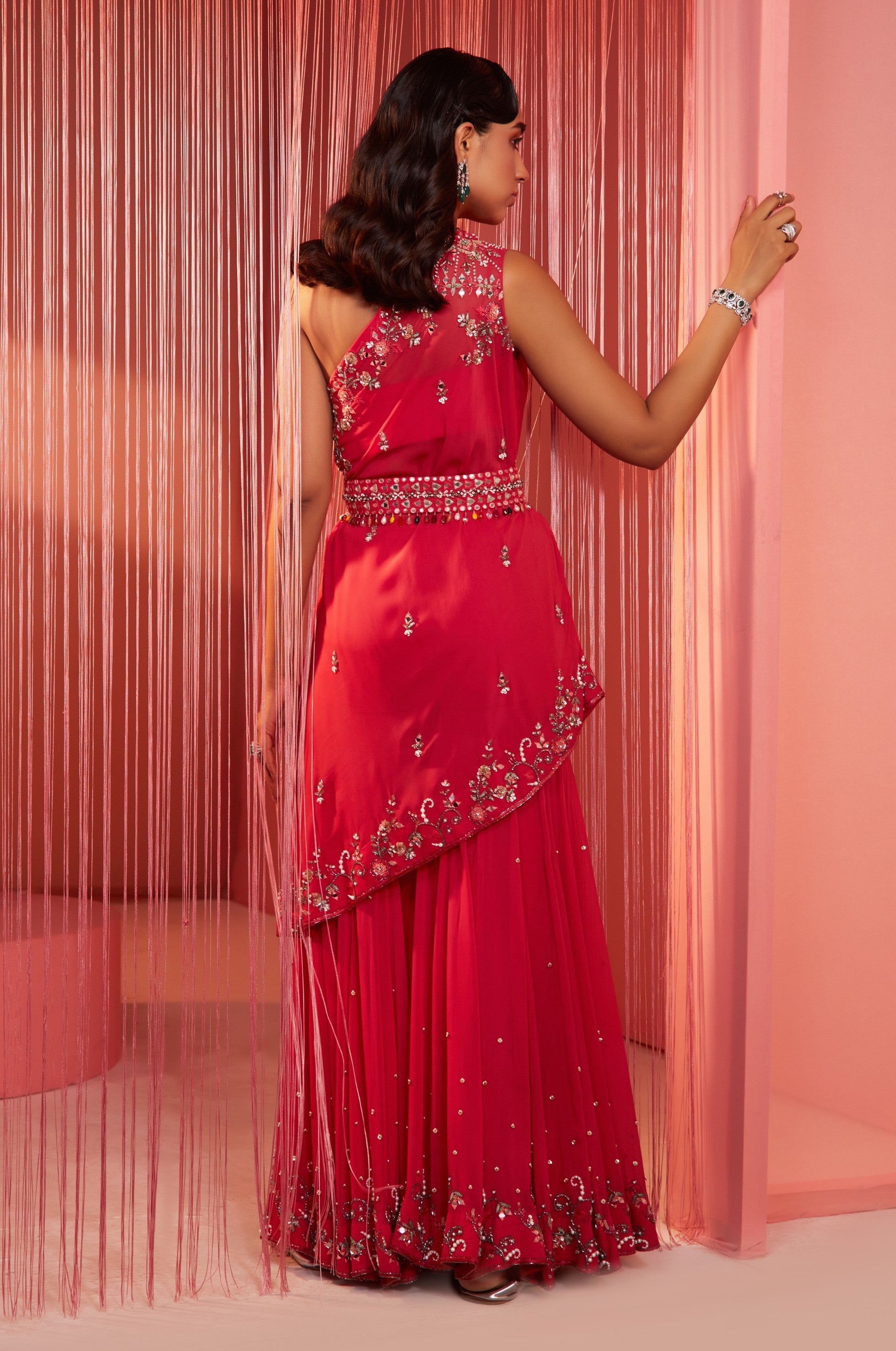 Maira – coral georgette suit, bisouNYC