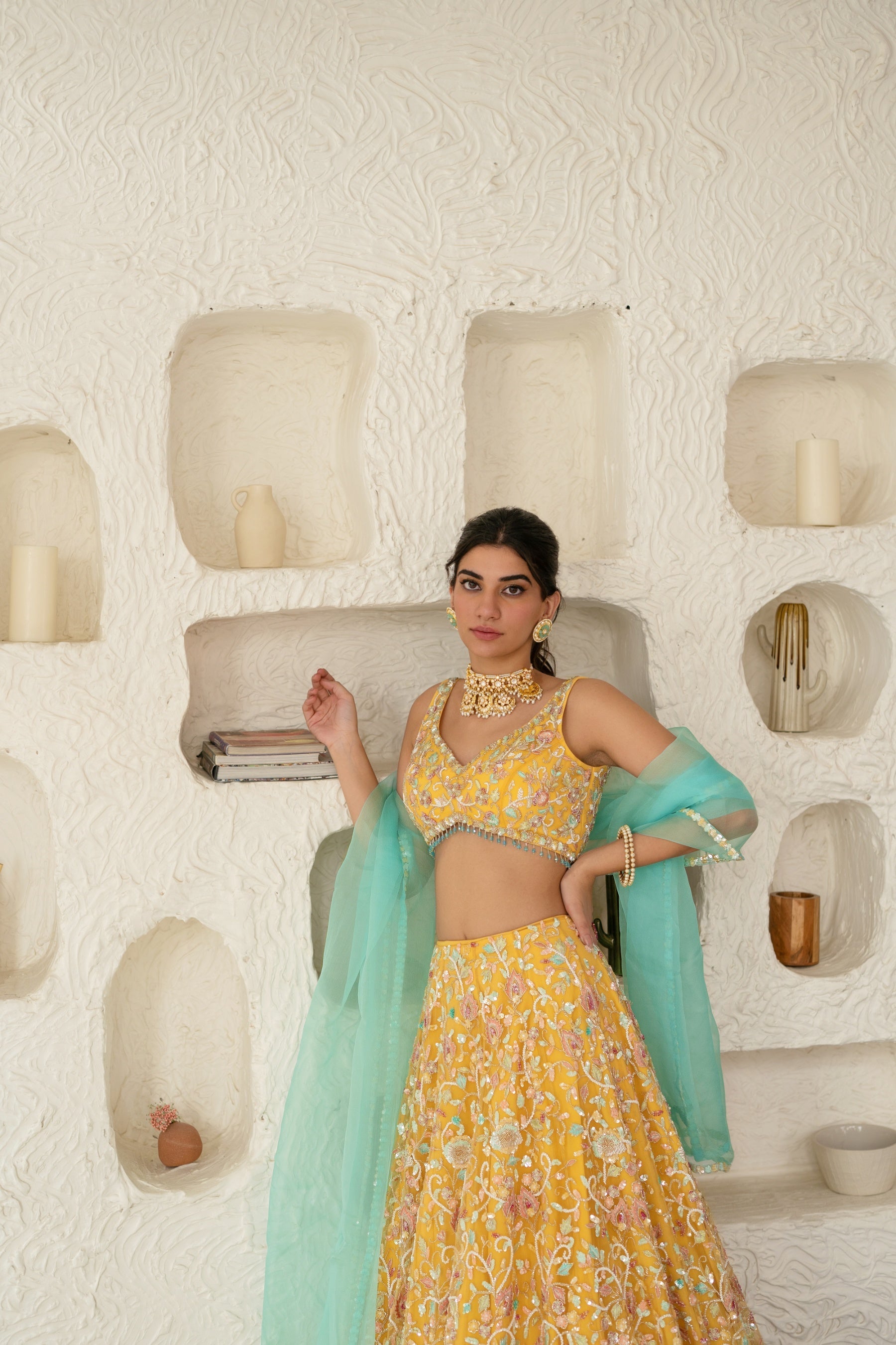 Malini – yellow organza lehenga, bisouNYC
