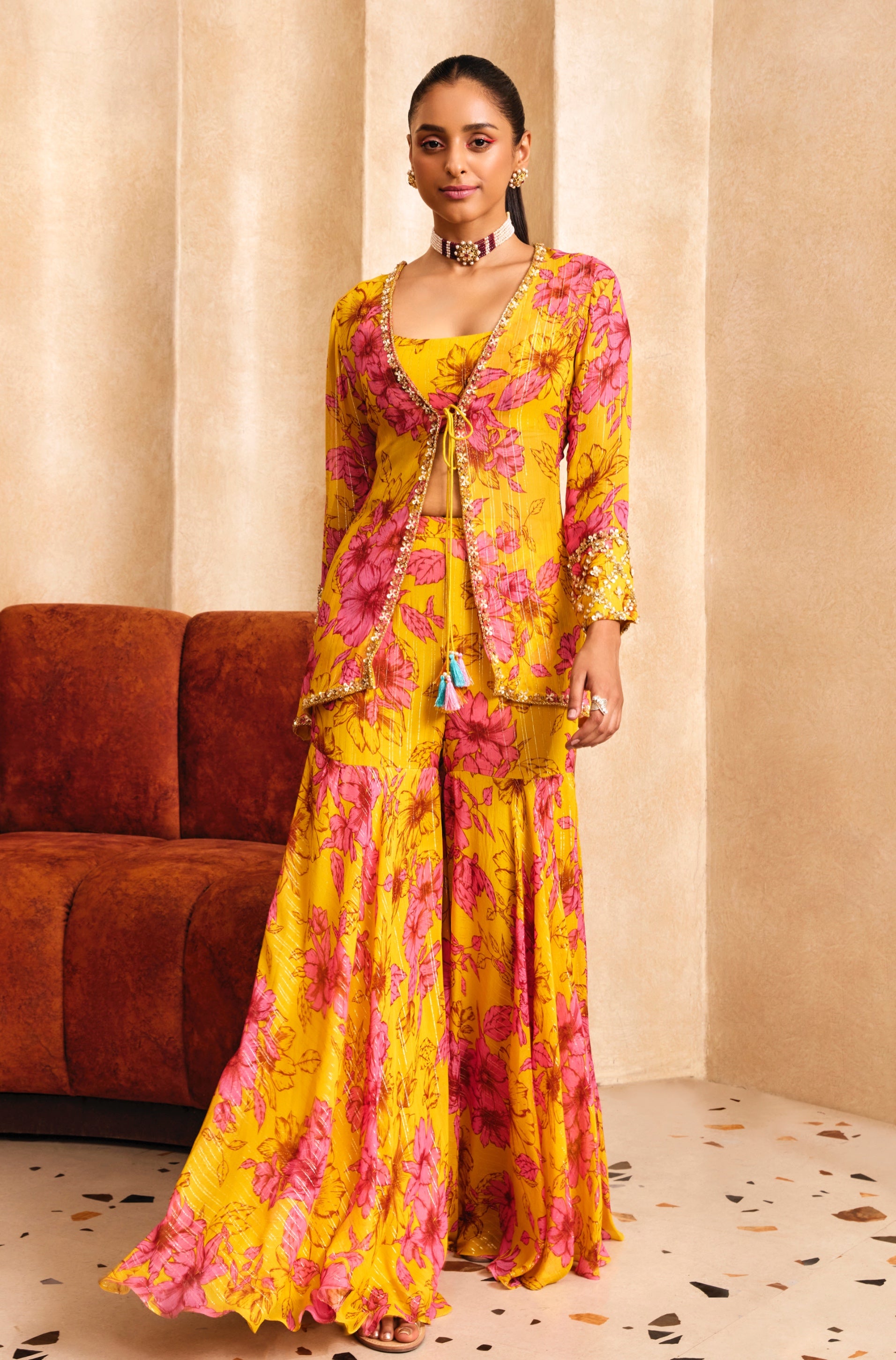 Margi – pink georgette suit, bisouNYC