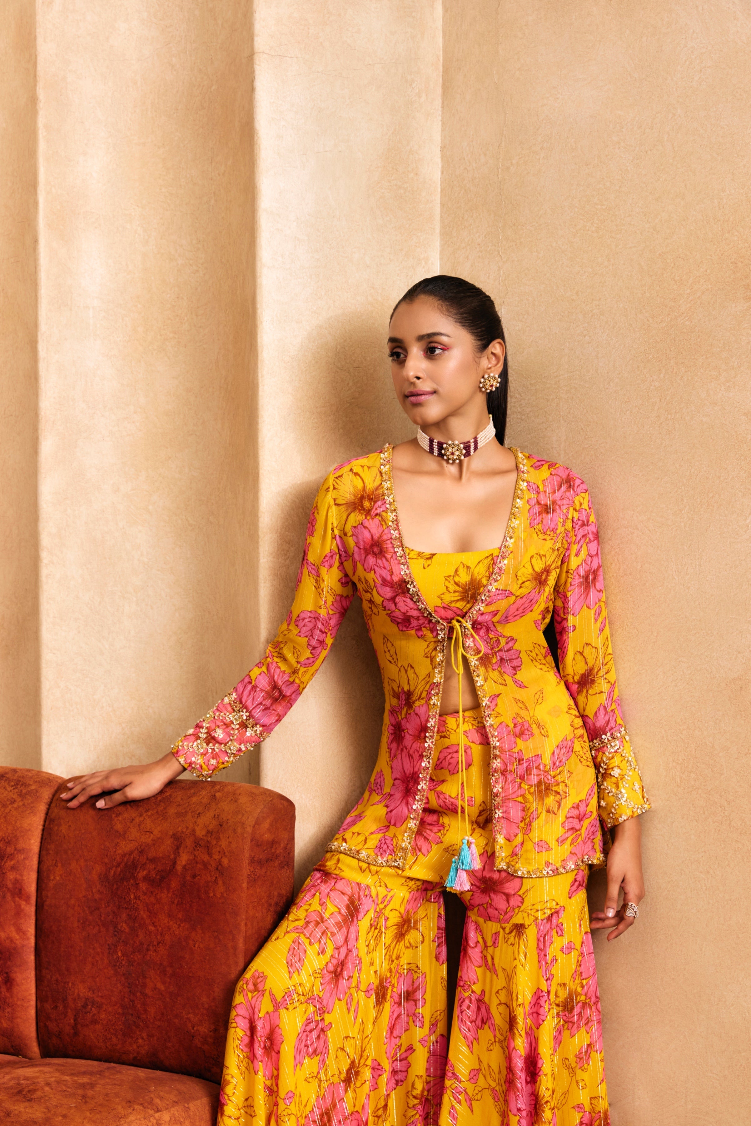 Margi – pink georgette suit, bisouNYC