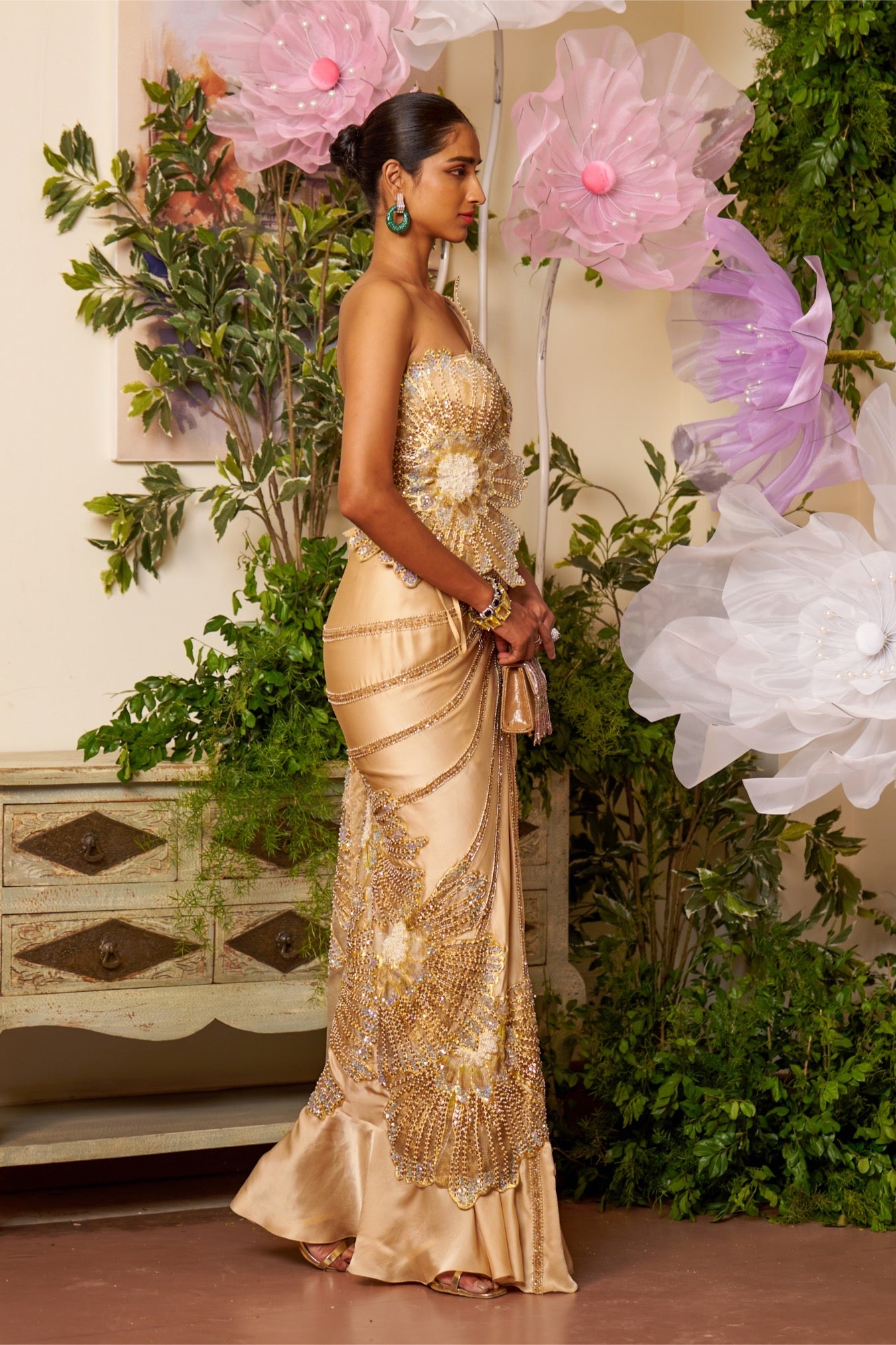Maya – gold organza saree, bisouNYC