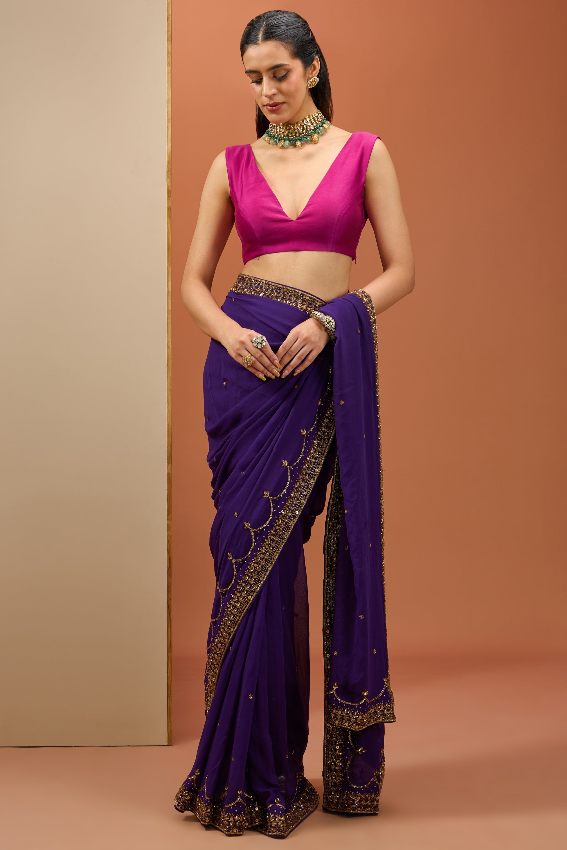 Meena – purple georgette saree, bisouNYC