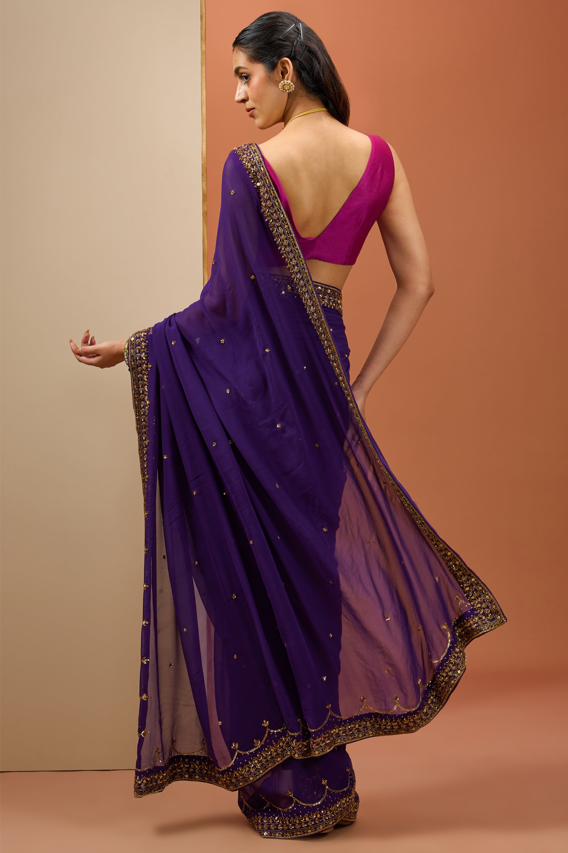 Meena – purple georgette saree, bisouNYC