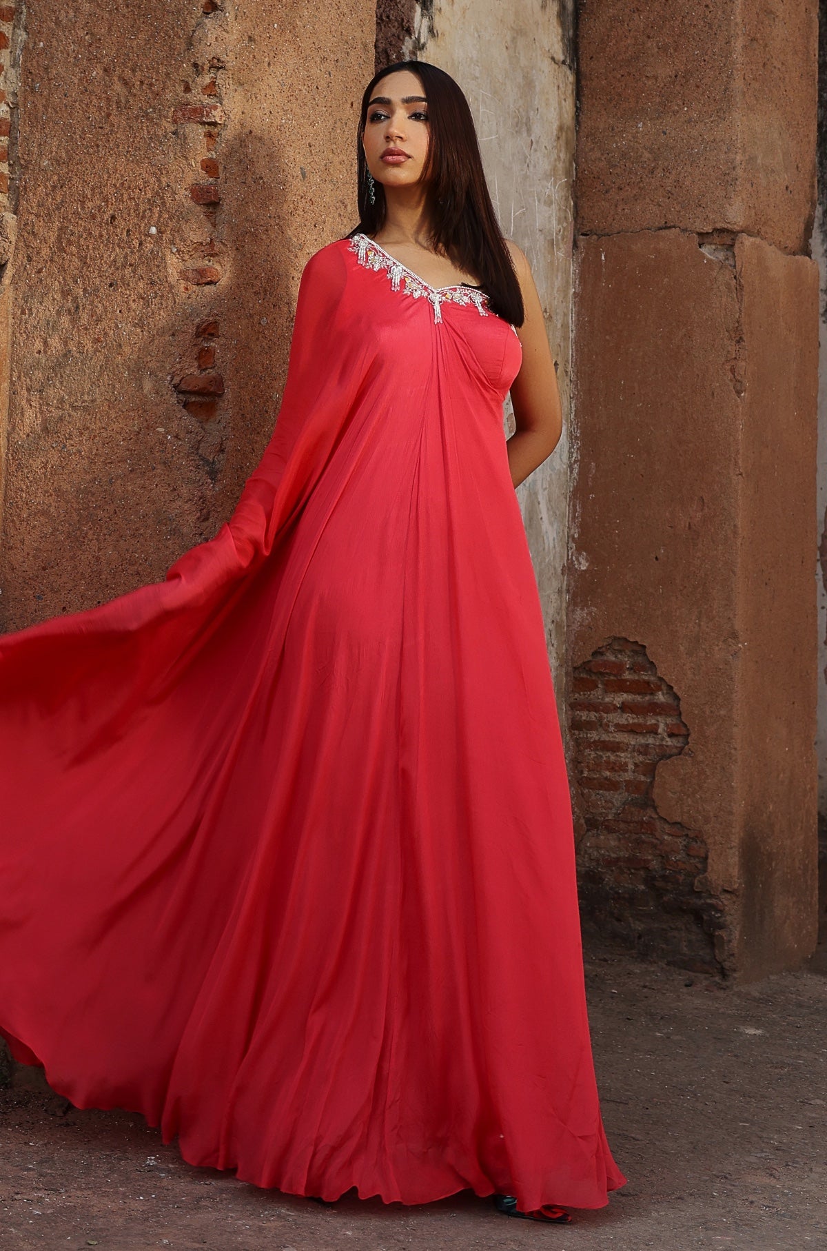 Mehek – coral organza dress, bisouNYC
