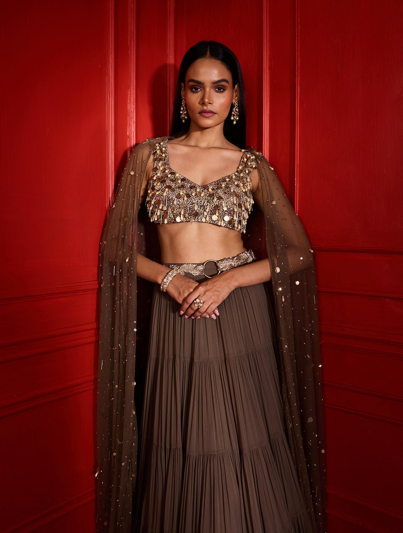Melia – brown georgette lehenga, bisouNYC
