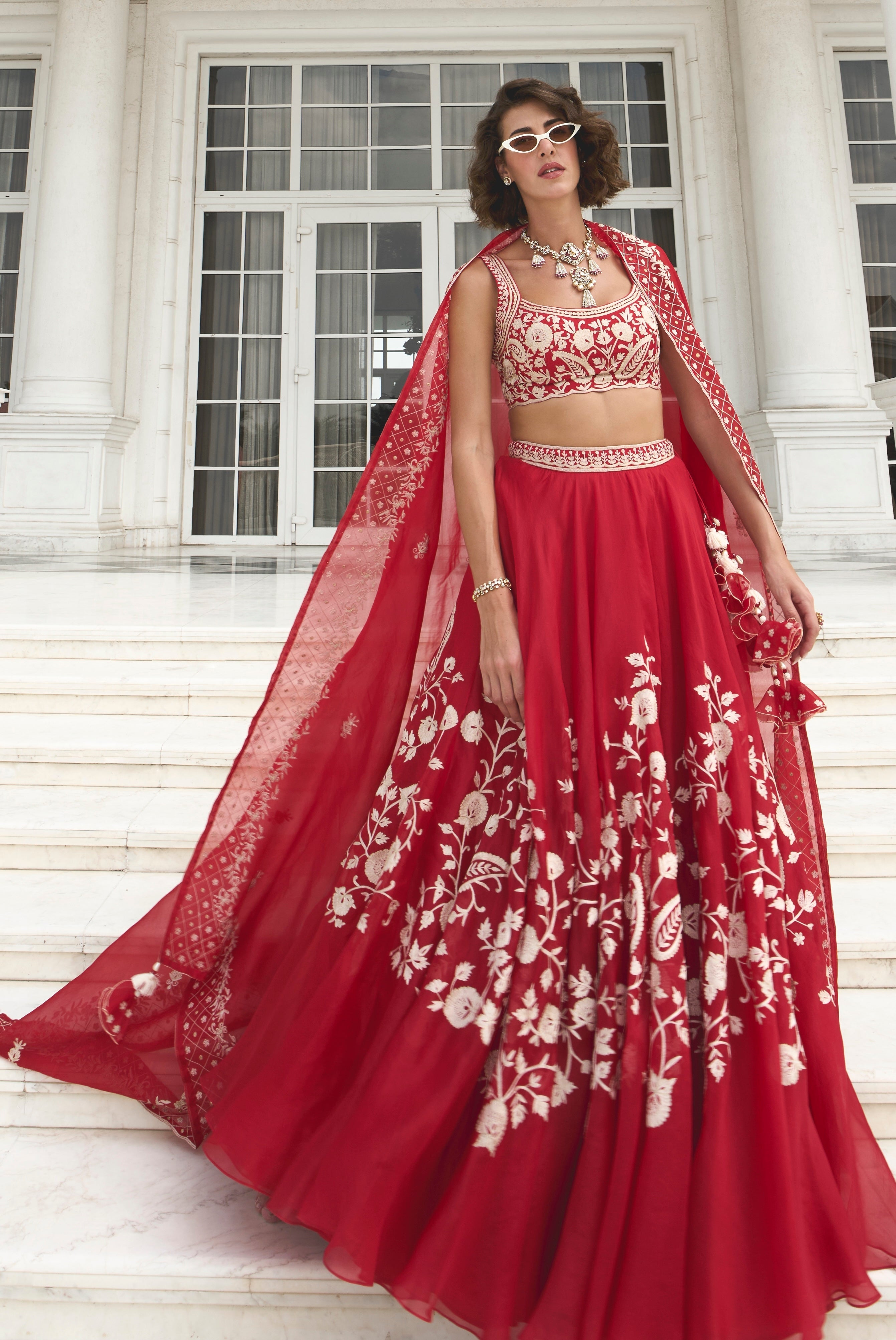 Misha – red silk lehenga, bisouNYC