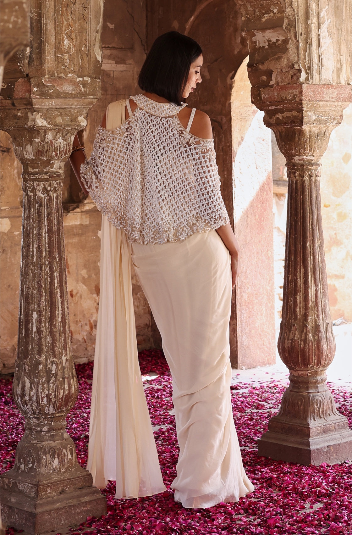 Nandini – ivory georgette saree, bisouNYC