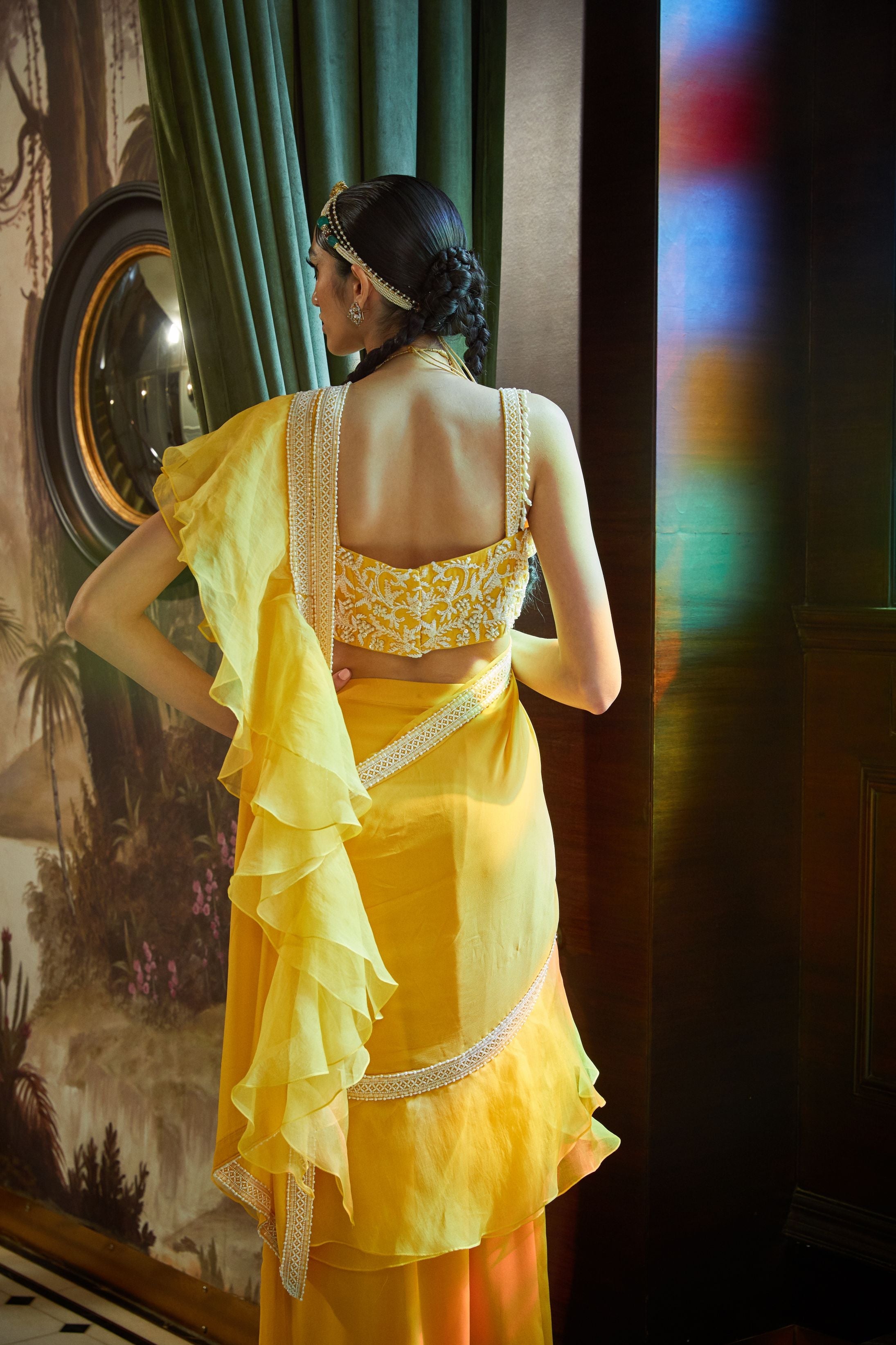Naznin – yellow organza saree, bisouNYC