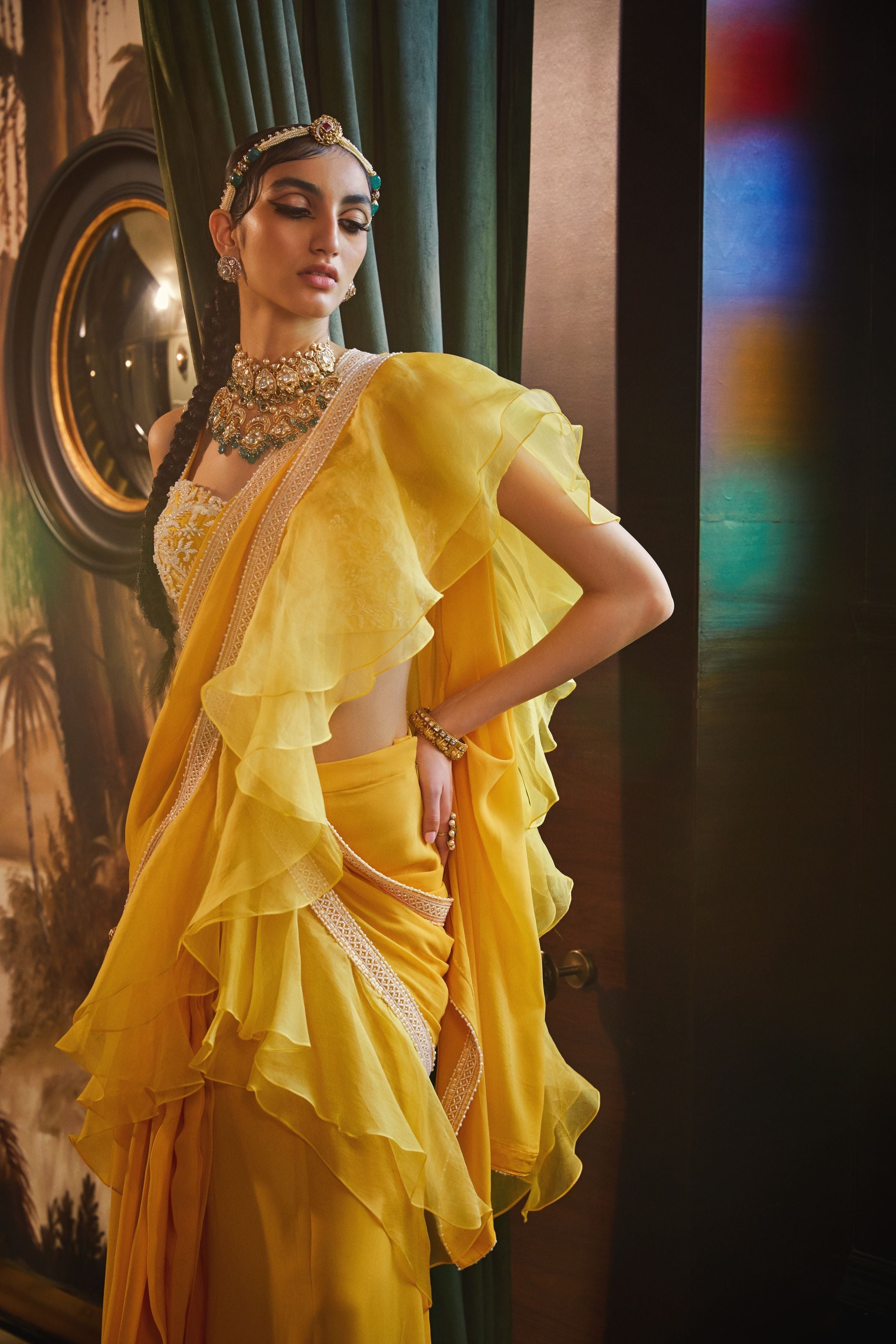 Naznin – yellow organza saree, bisouNYC
