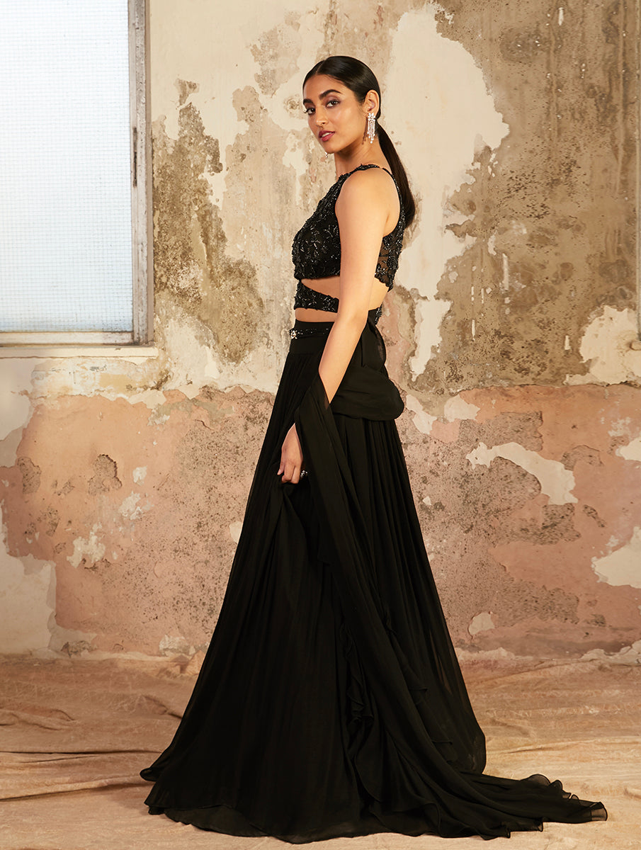 Nina – black georgette lehenga, bisouNYC