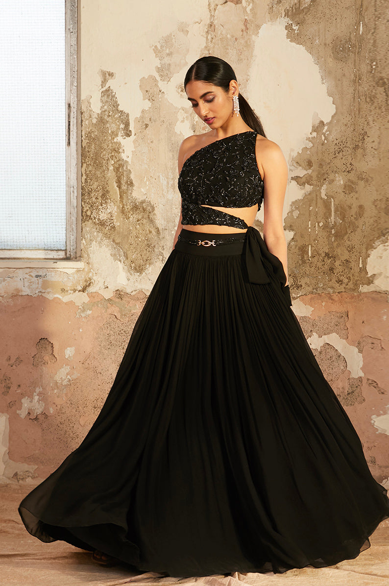 Nina – black georgette lehenga, bisouNYC