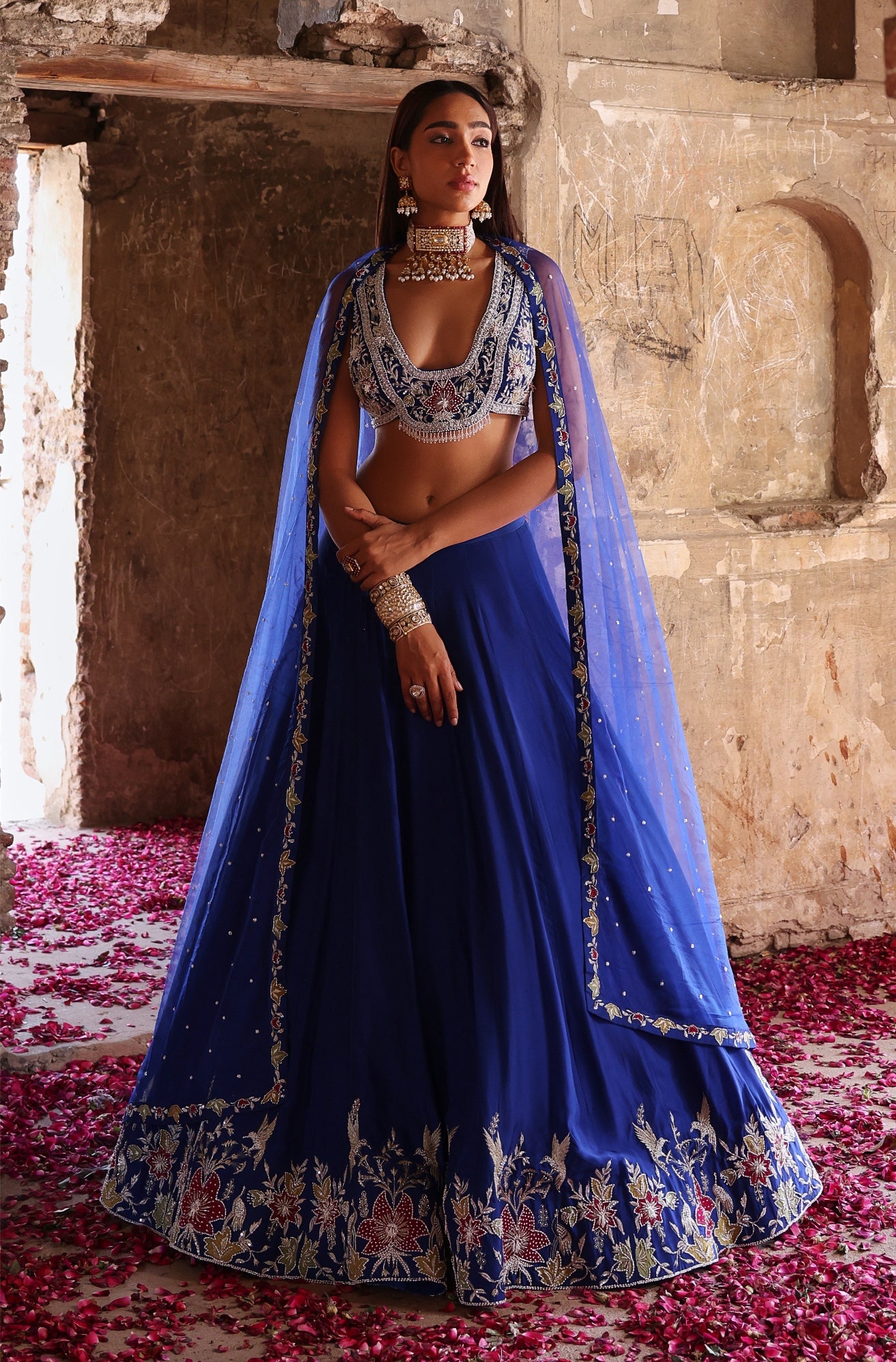 Nisha – blue organza lehenga, bisouNYC