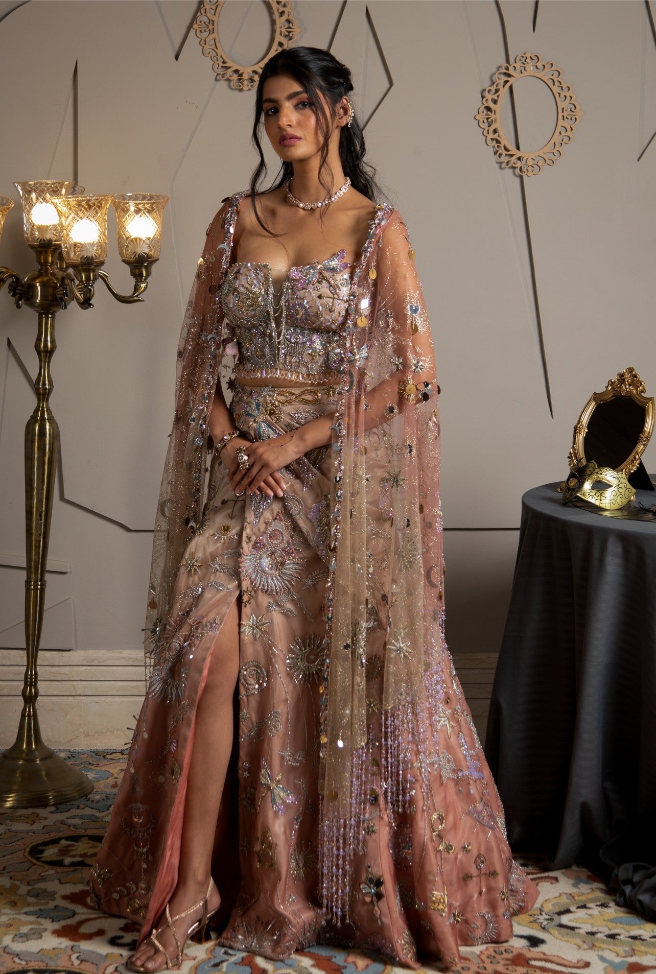 Nova – rose organza lehenga, bisouNYC