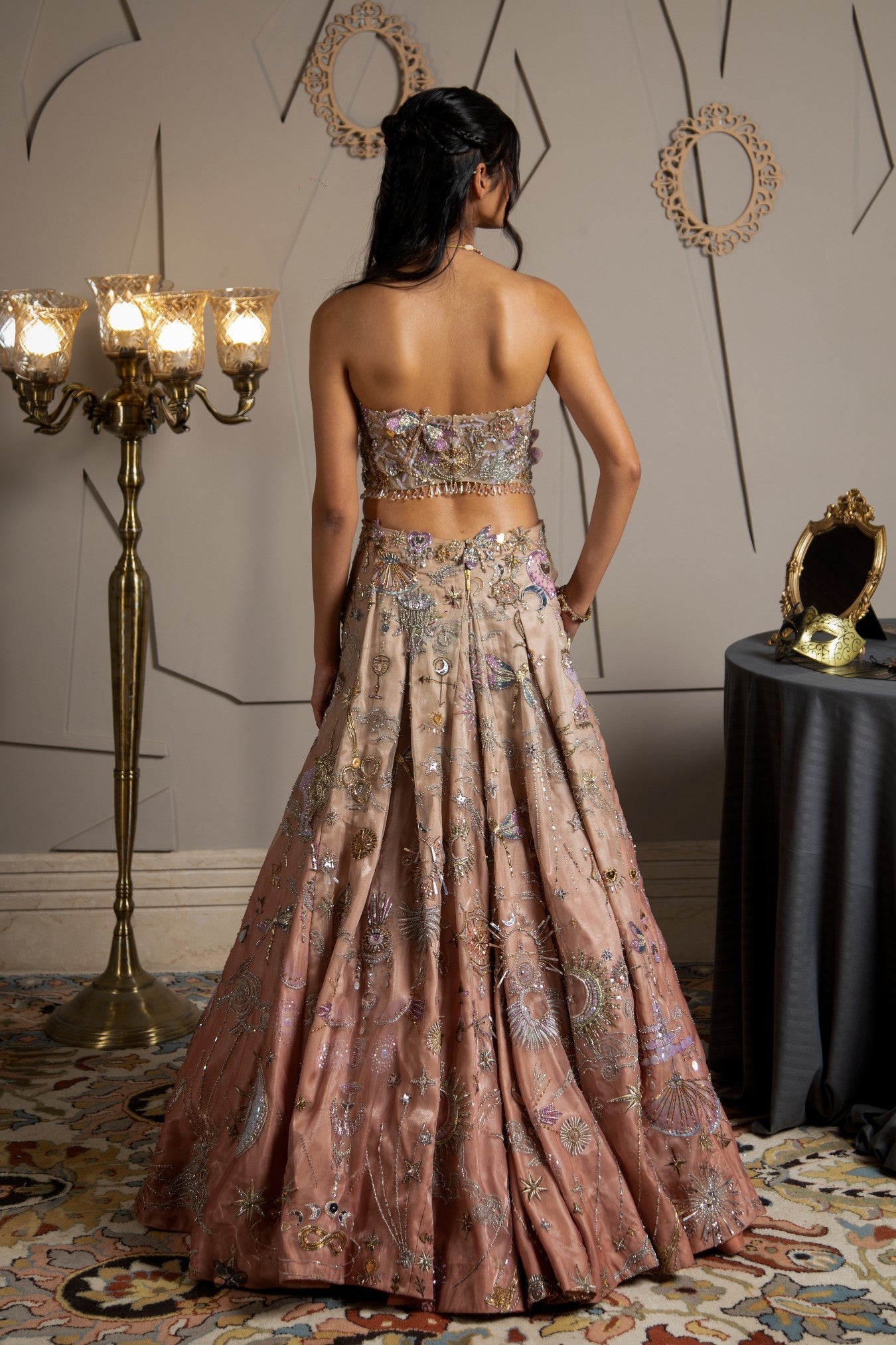 Nova – rose organza lehenga, bisouNYC