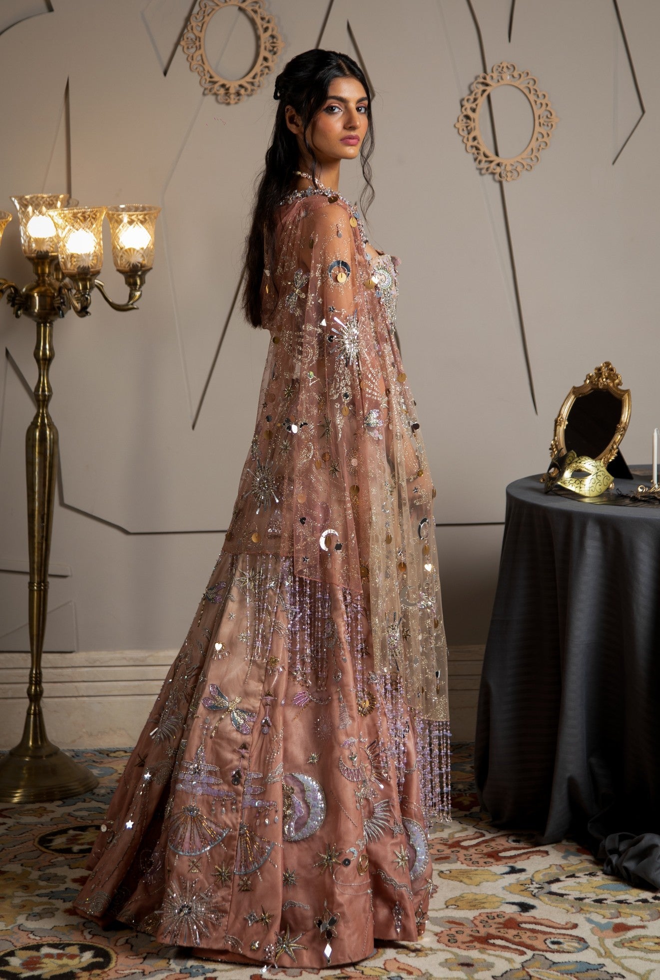Nova – rose organza lehenga, bisouNYC